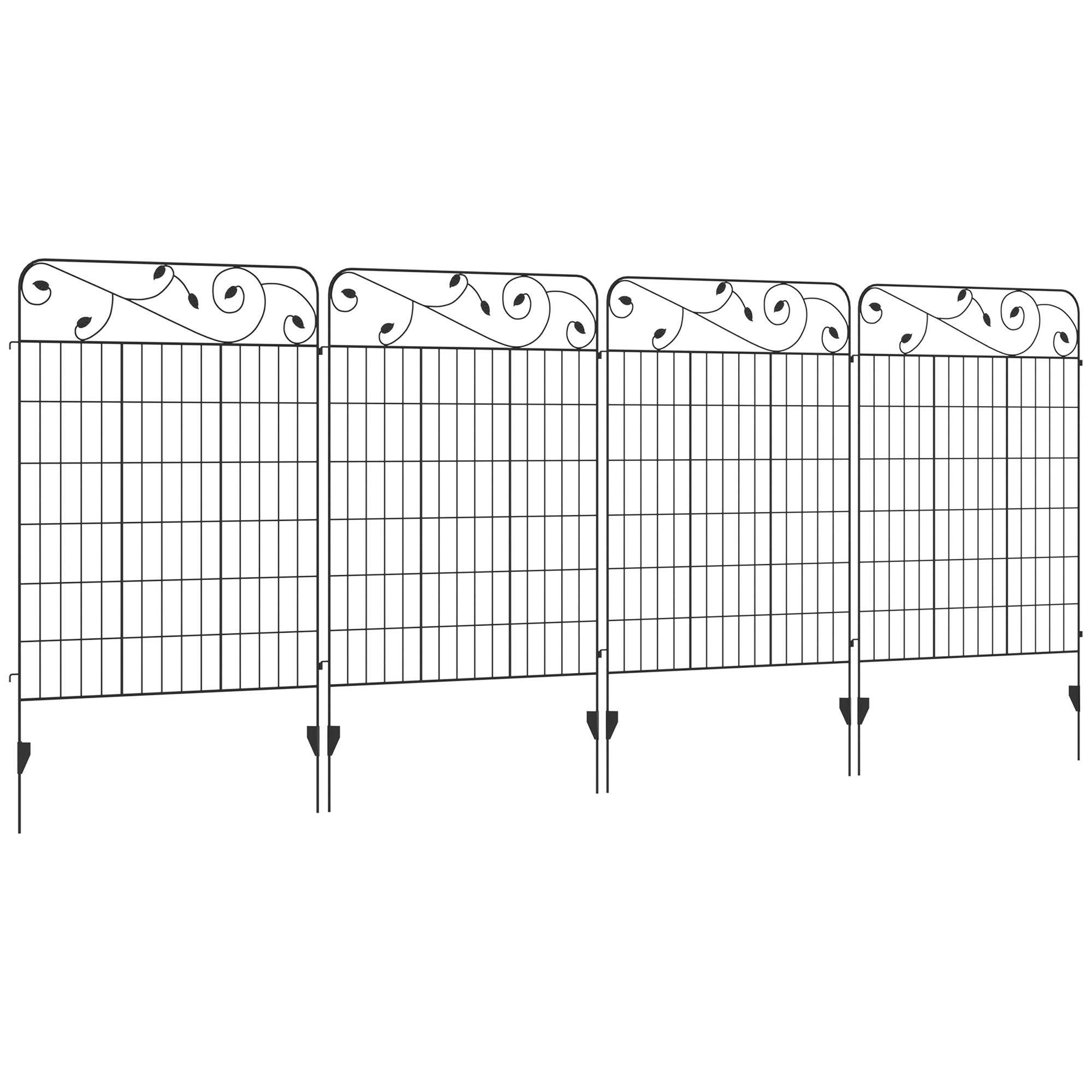 4-Piece Garden Fence 3.52 x 1.1 m Decorative Grid Fence Wire Mesh Wire Fence for Garden, Balcony, Metal, Black
