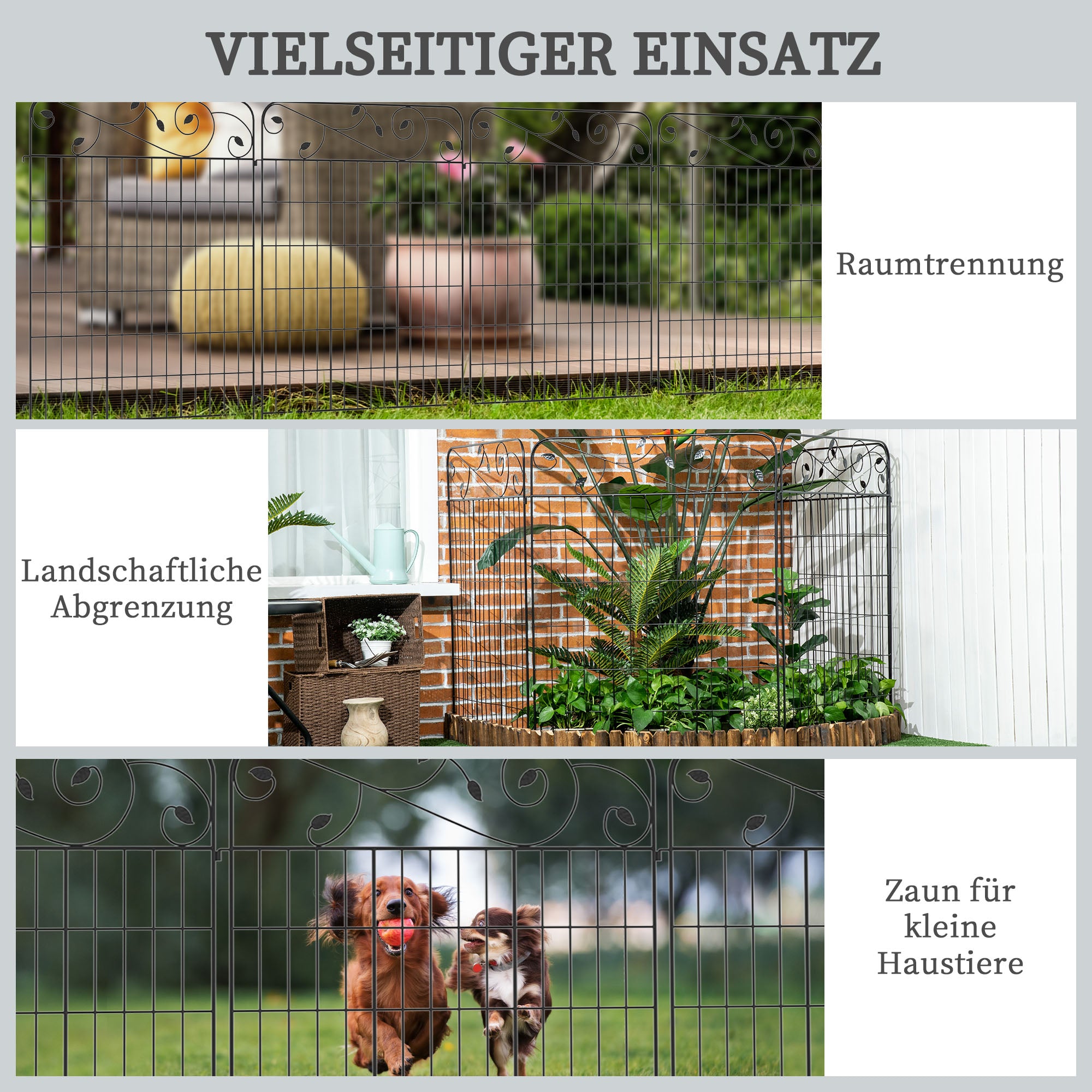 4-Piece Garden Fence 3.52 x 1.1 m Decorative Grid Fence Wire Mesh Wire Fence for Garden, Balcony, Metal, Black