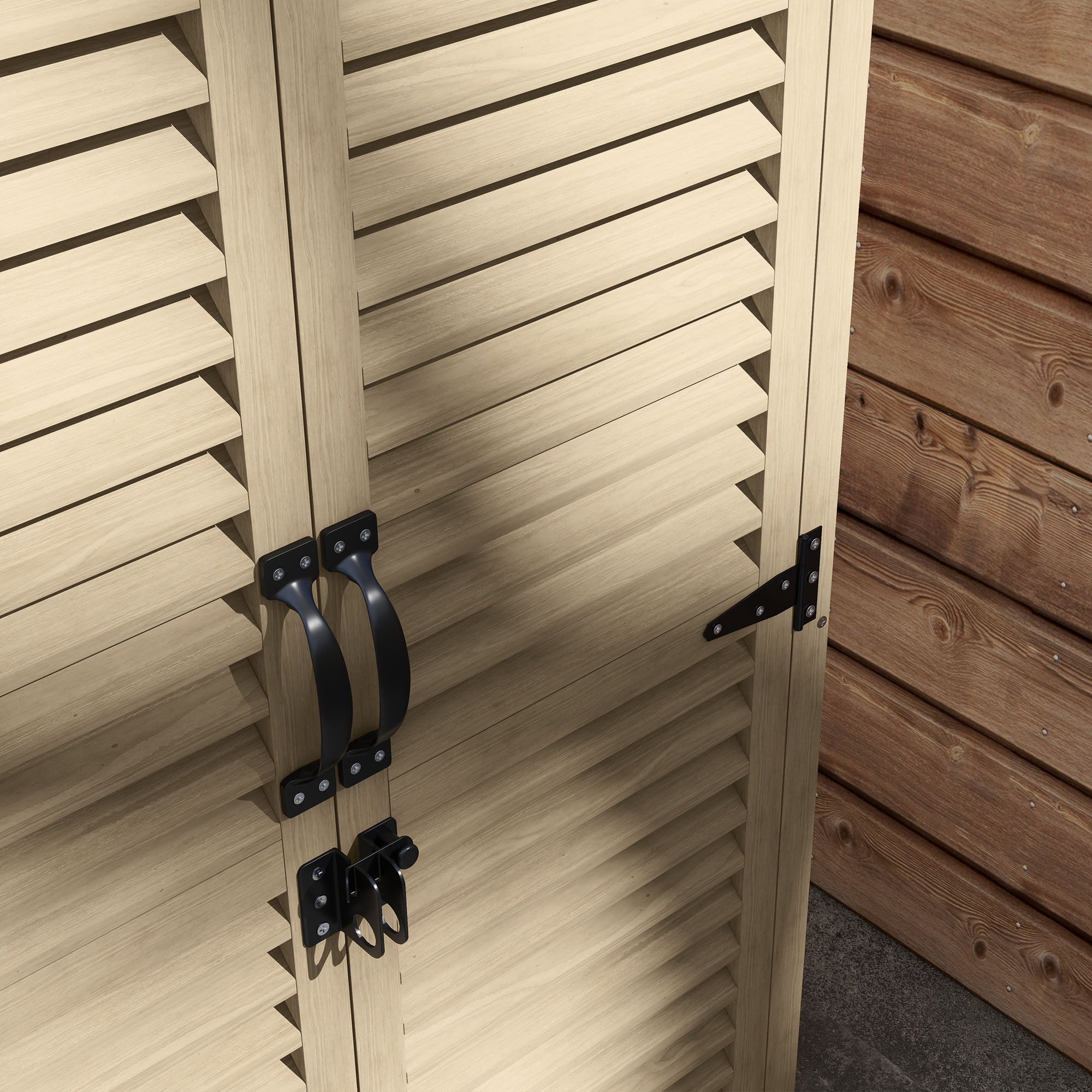 Garden Tool Storage Shed with 2 Shelves Natural Wood Bitumen Roof Louvered Doors Lockable 75 x 50 x 118