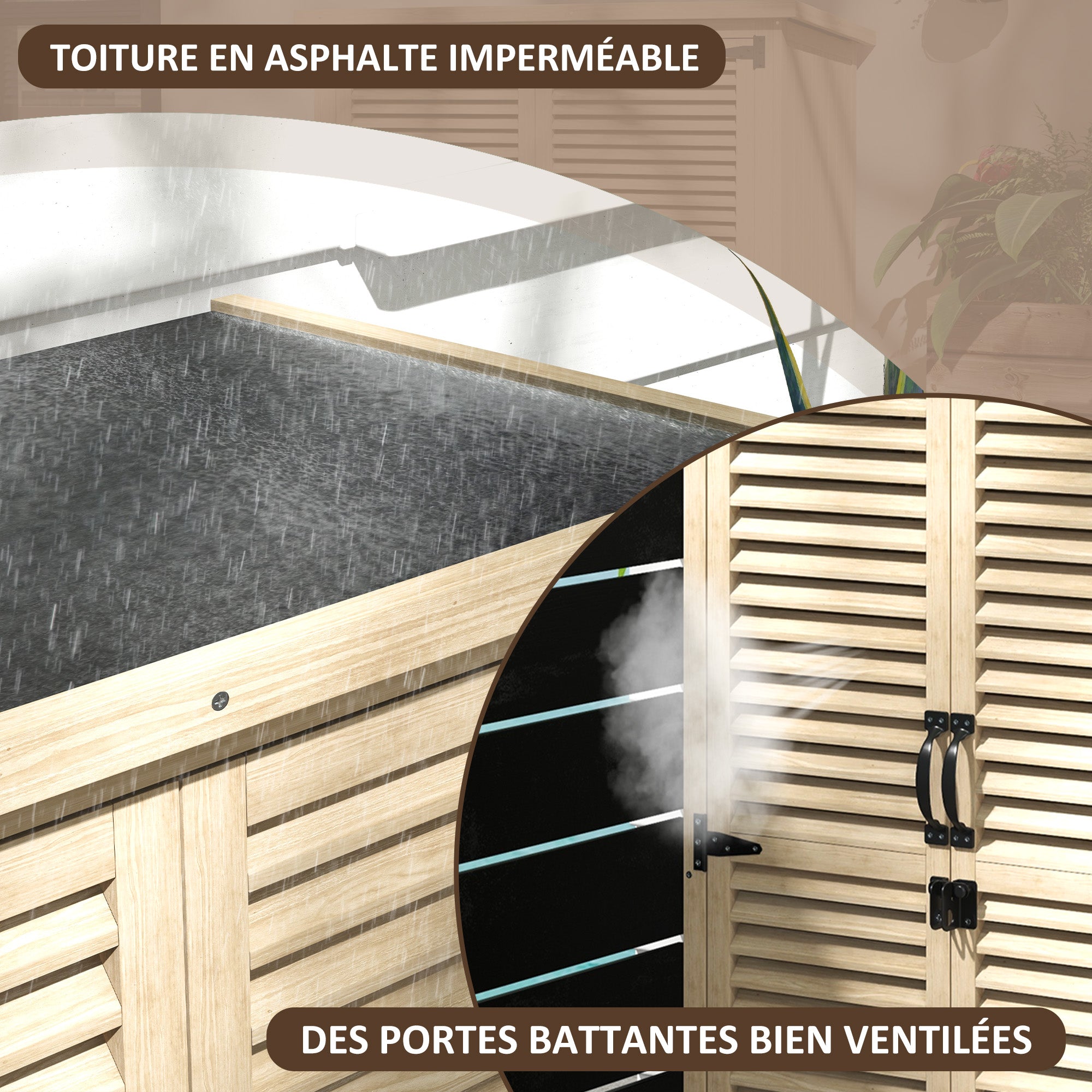 Garden Tool Storage Shed with 2 Shelves Natural Wood Bitumen Roof Louvered Doors Lockable 75 x 50 x 118