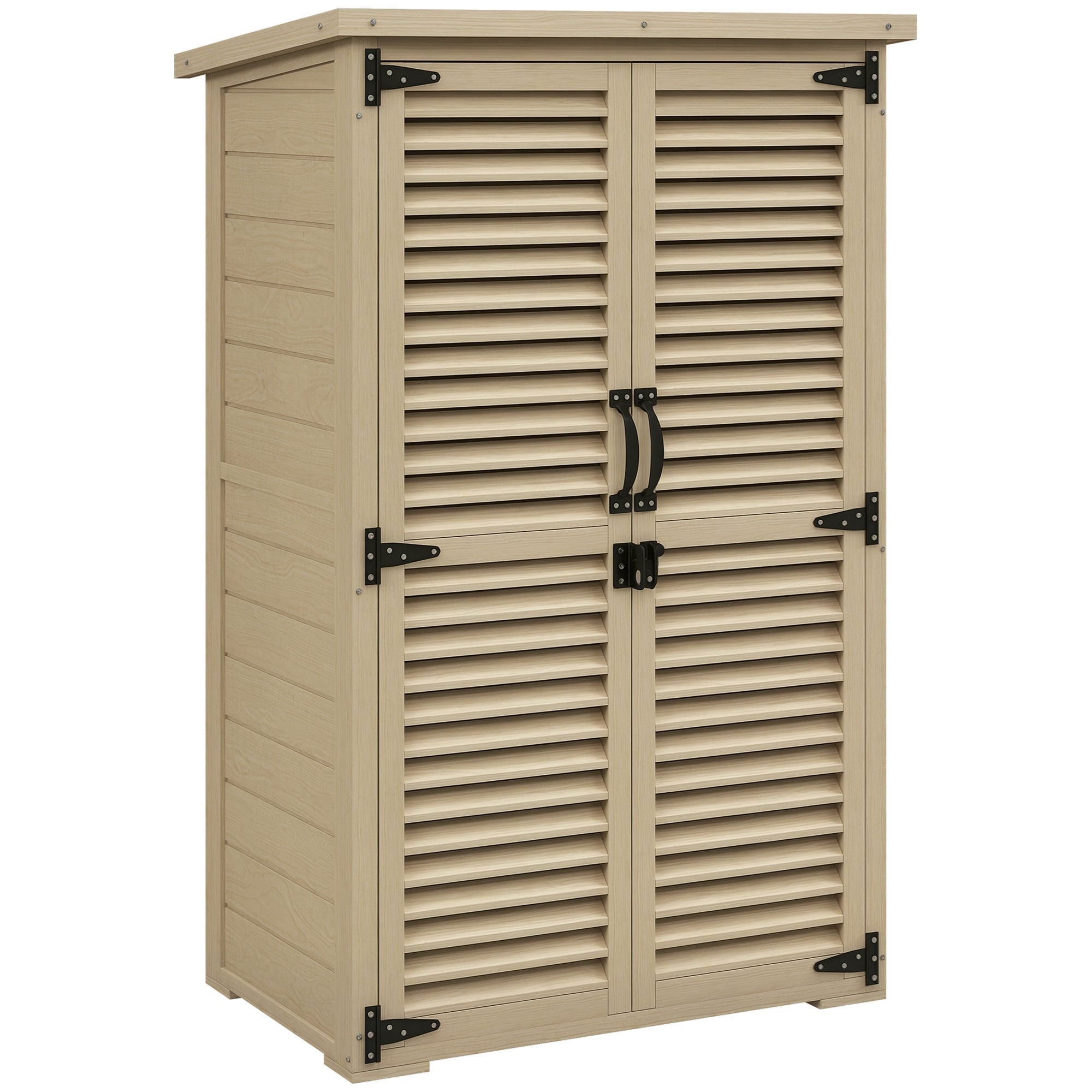 Garden Tool Storage Shed with 2 Shelves Natural Wood Bitumen Roof Louvered Doors Lockable 75 x 50 x 118