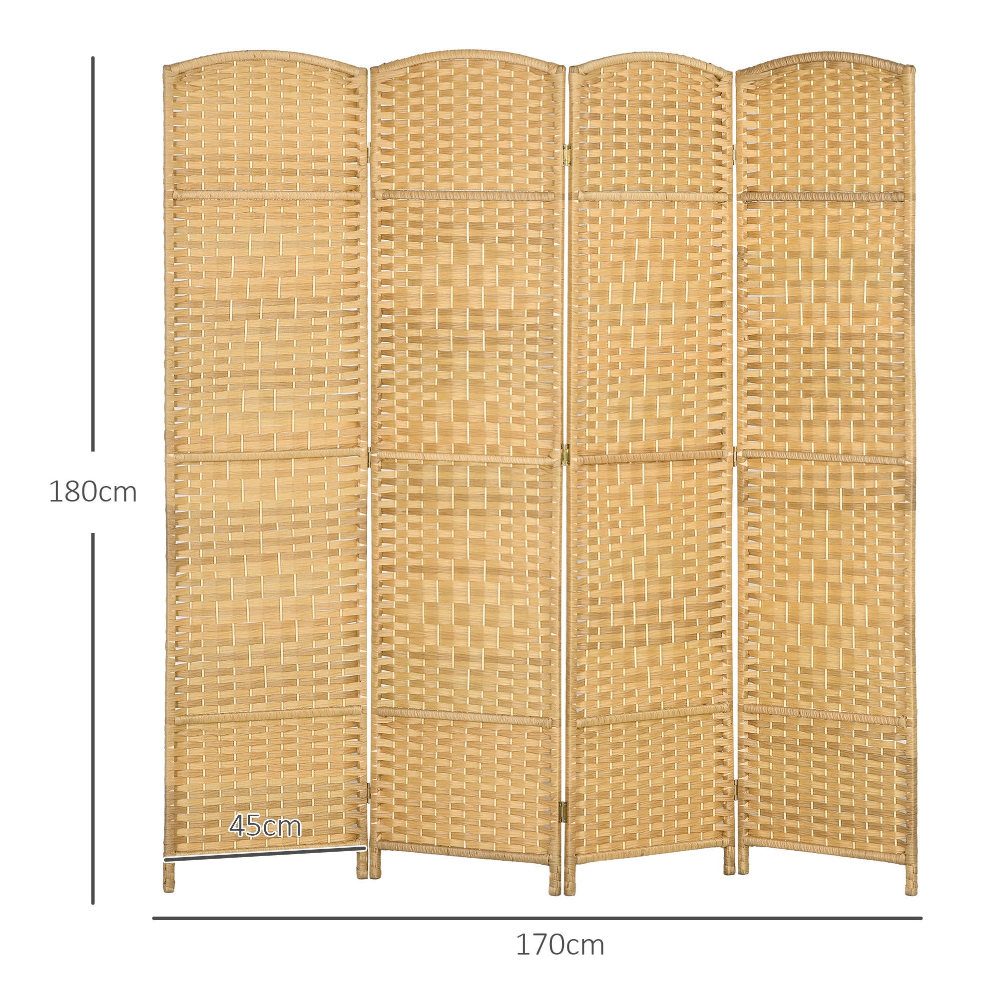 4-Panel Folding Room Divider 180x180 cm Privacy Screen Separator for Office Bedroom Natural