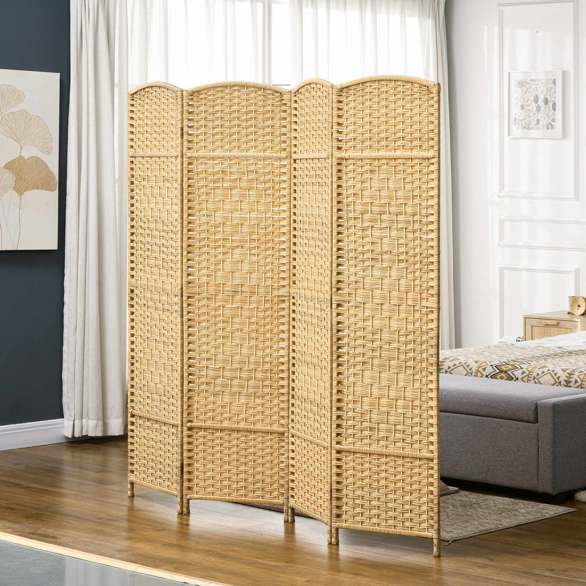 4-Panel Folding Room Divider 180x180 cm Privacy Screen Separator for Office Bedroom Natural
