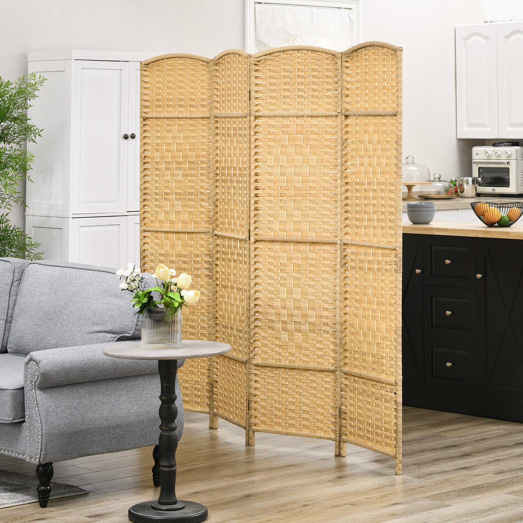 4-Panel Folding Room Divider 180x180 cm Privacy Screen Separator for Office Bedroom Natural