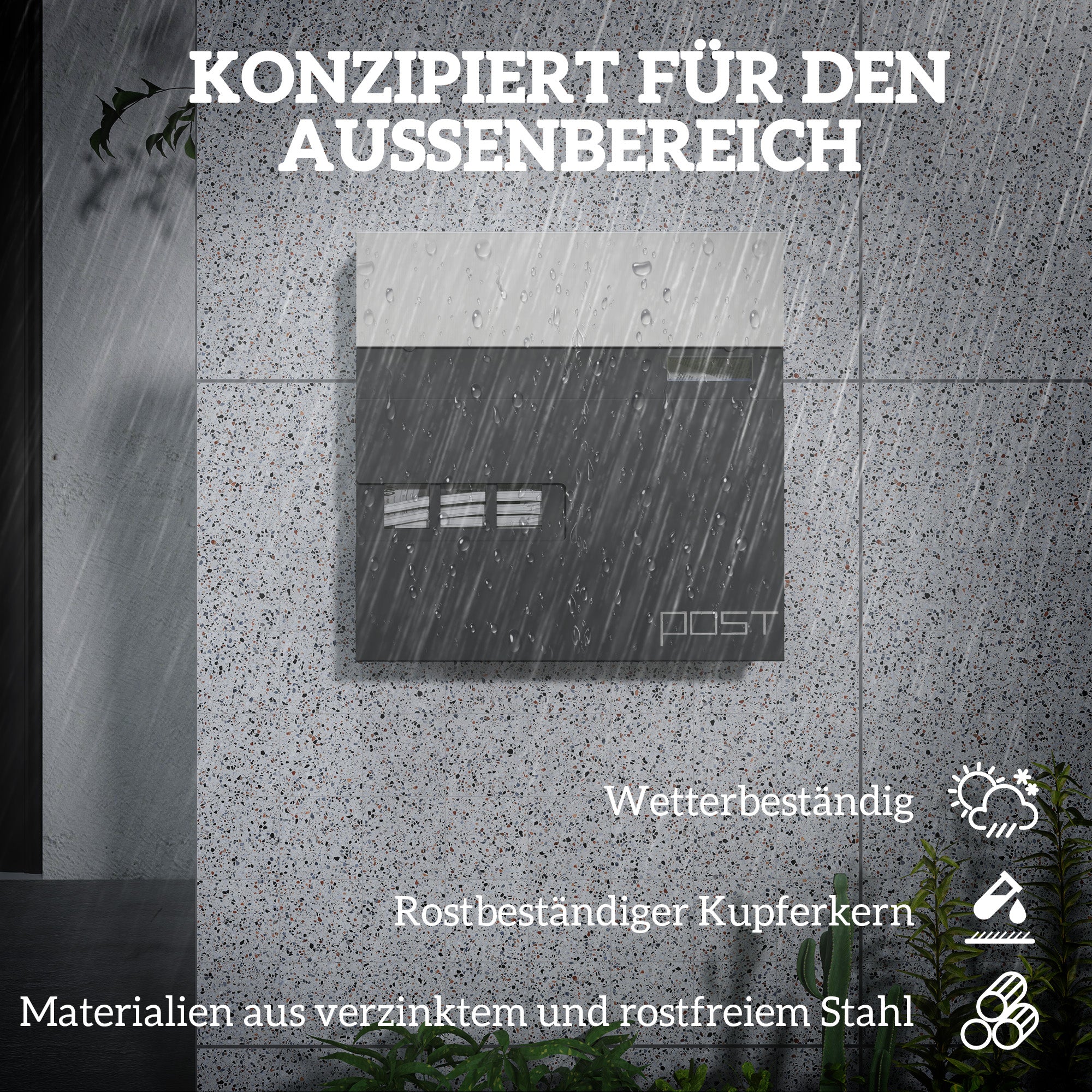 Mailbox Wall Mount Mailbox made of Steel with Viewing Window, Lock, Copper Core, Mailbox for Outdoor, 37 x 10.5 x 37 cm, Dark Gray