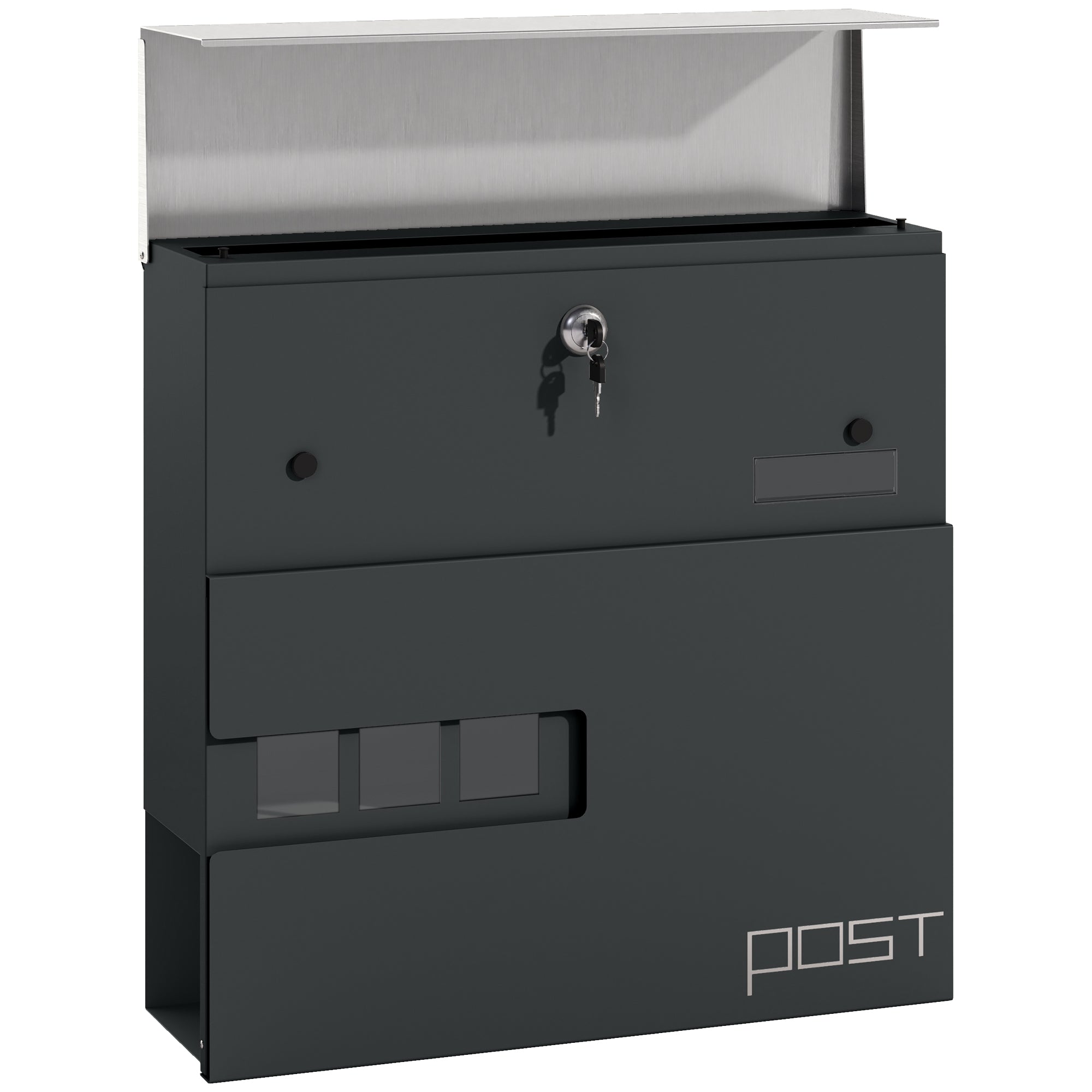 Mailbox Wall Mount Mailbox made of Steel with Viewing Window, Lock, Copper Core, Mailbox for Outdoor, 37 x 10.5 x 37 cm, Dark Gray
