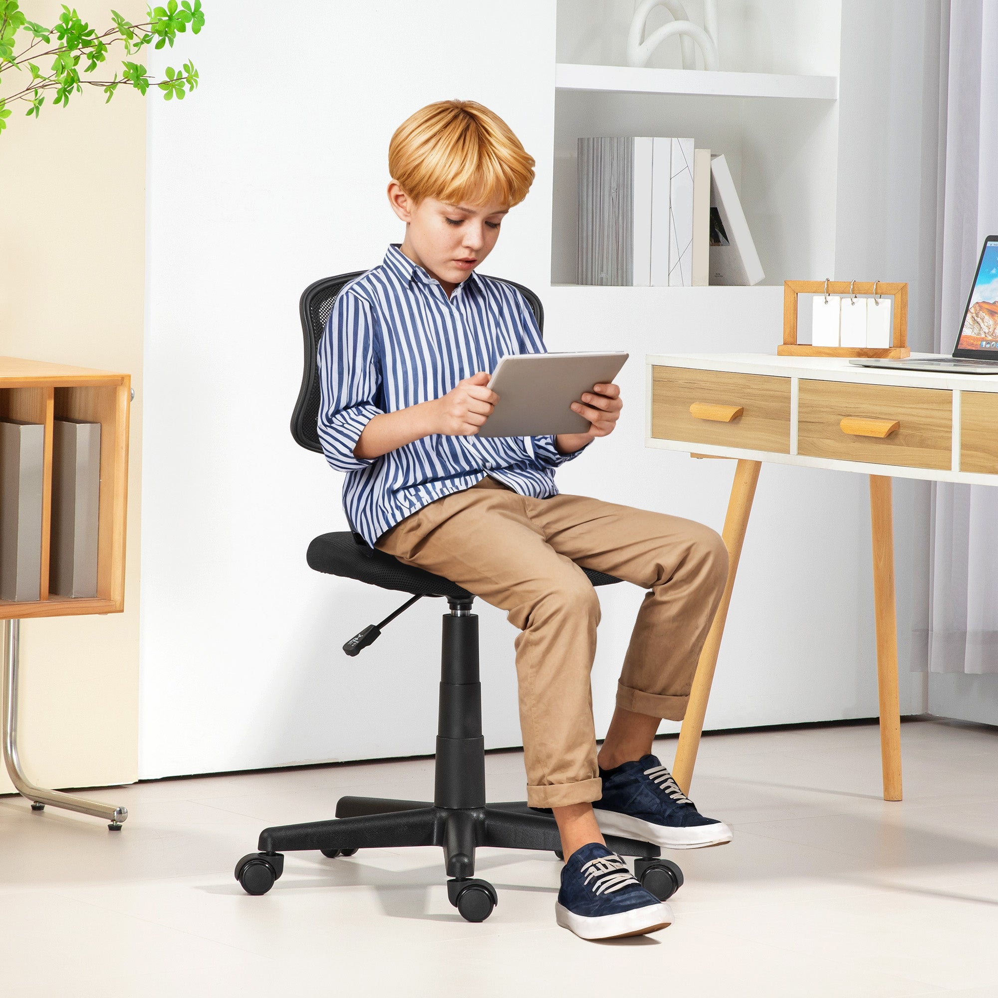 Armless Ergonomic Office Chair Mesh Back Swivel Desk Chair Adjustable Height Office Chair 120 kg Load Capacity Black