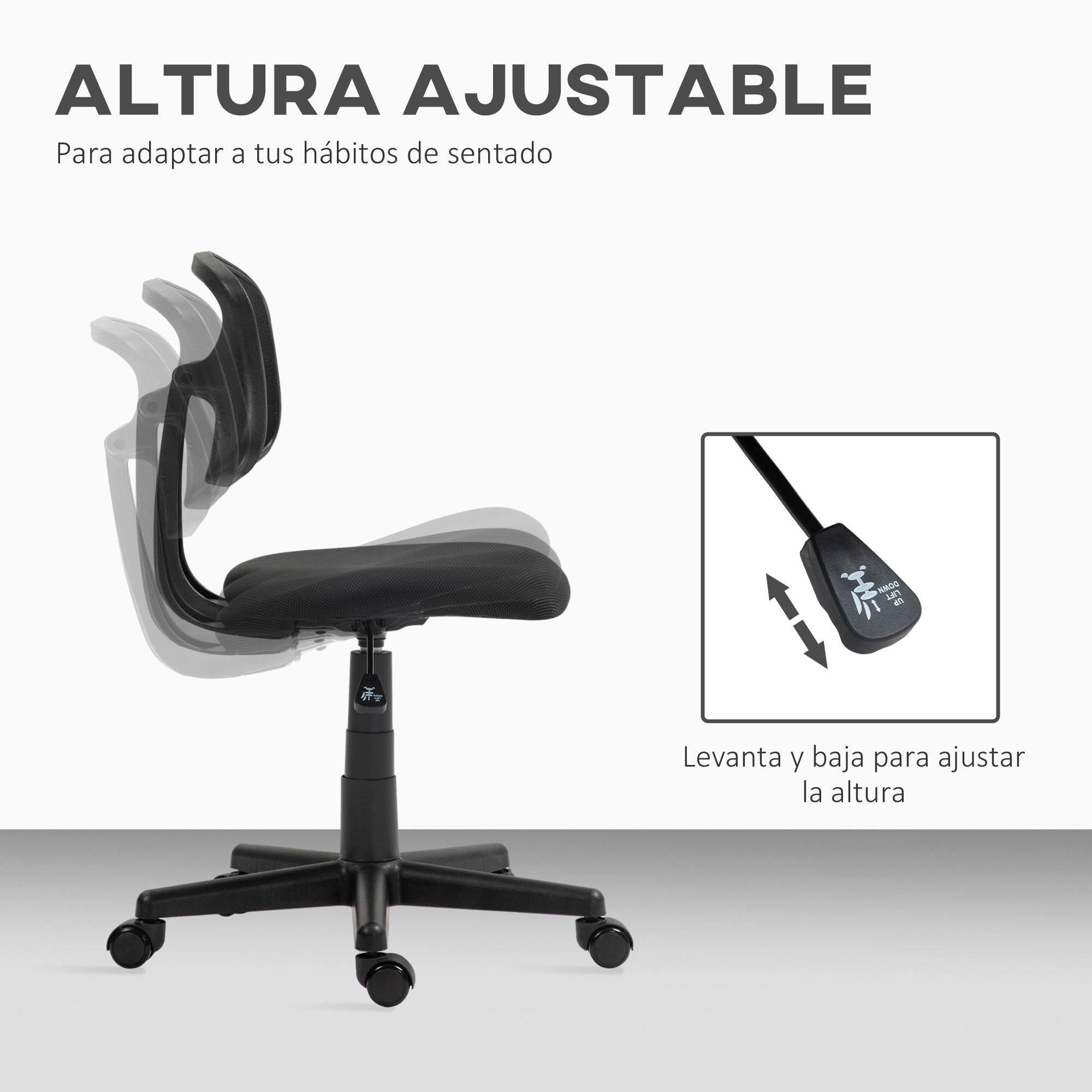 Armless Ergonomic Office Chair Mesh Back Swivel Desk Chair Adjustable Height Office Chair 120 kg Load Capacity Black