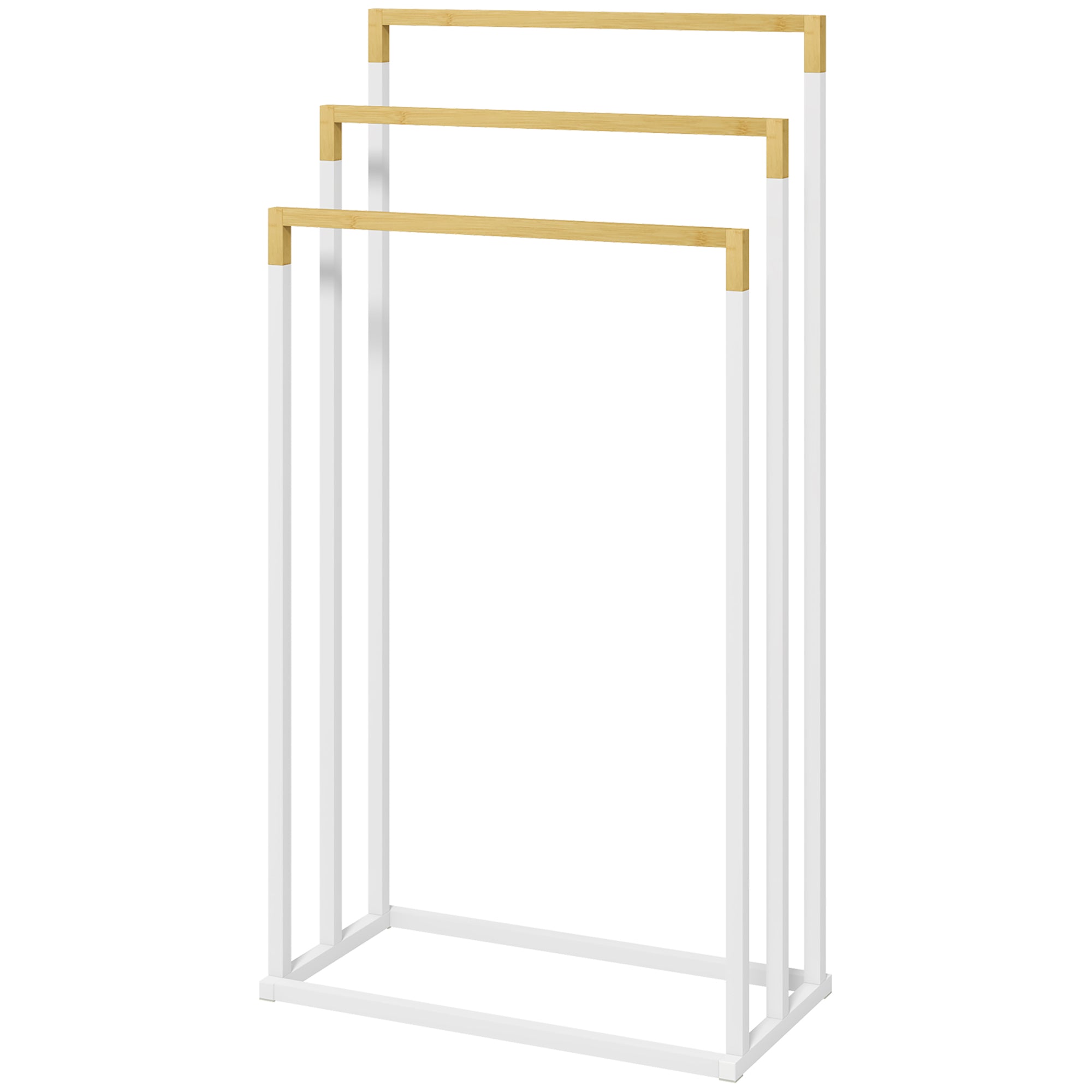 Freestanding Towel Holder, Towel Rack with 3 Towel Bars Bathroom Towel Holder for Bathroom Steel Bamboo White