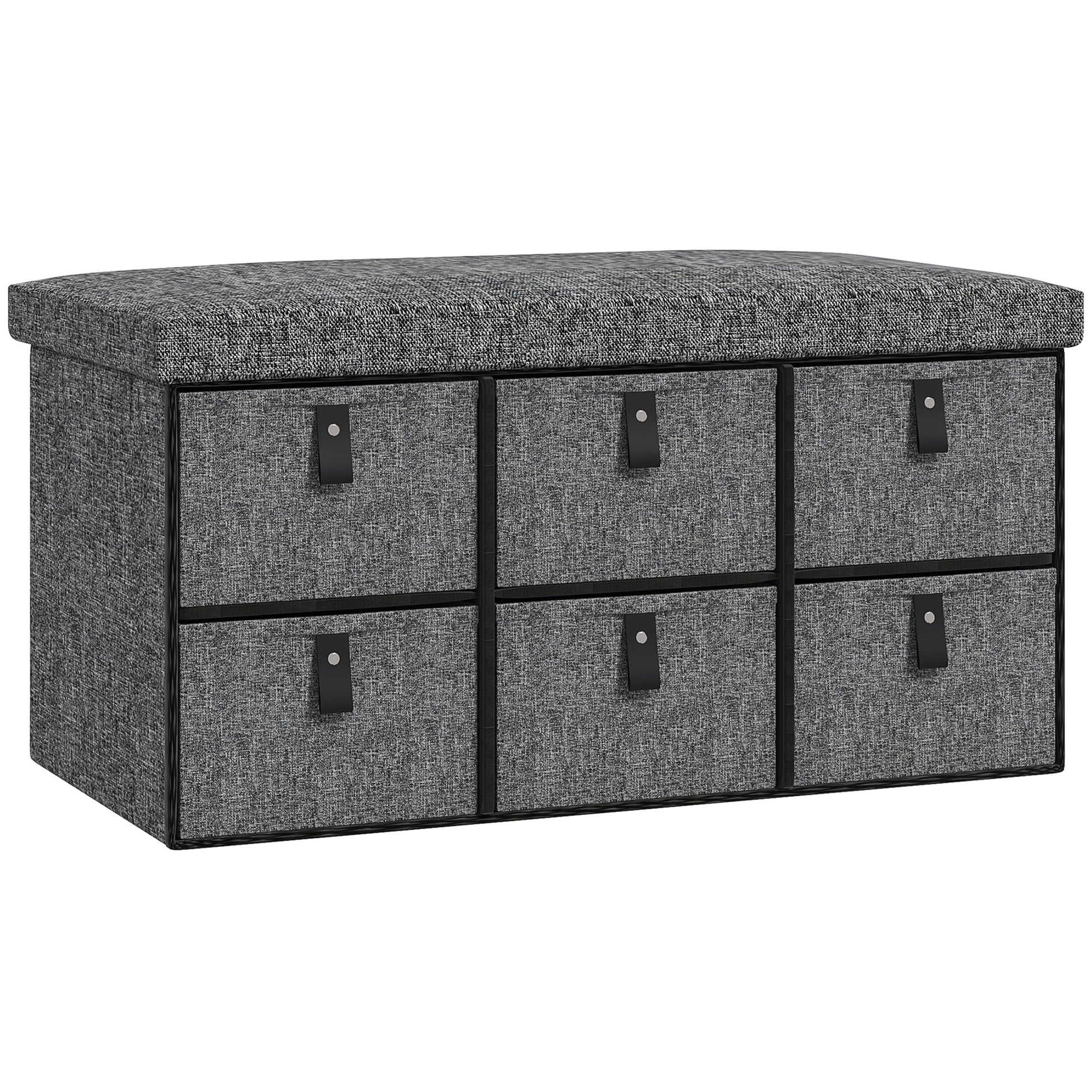 Shoe Bench with 6 Boxes, Seating Bench, Coat Rack Bench with Linen Look, Shoe Chest for 6 Pairs of Shoes, for Hallway, Entryway, Dark Gray, 76.5 x 38 x 38 cm