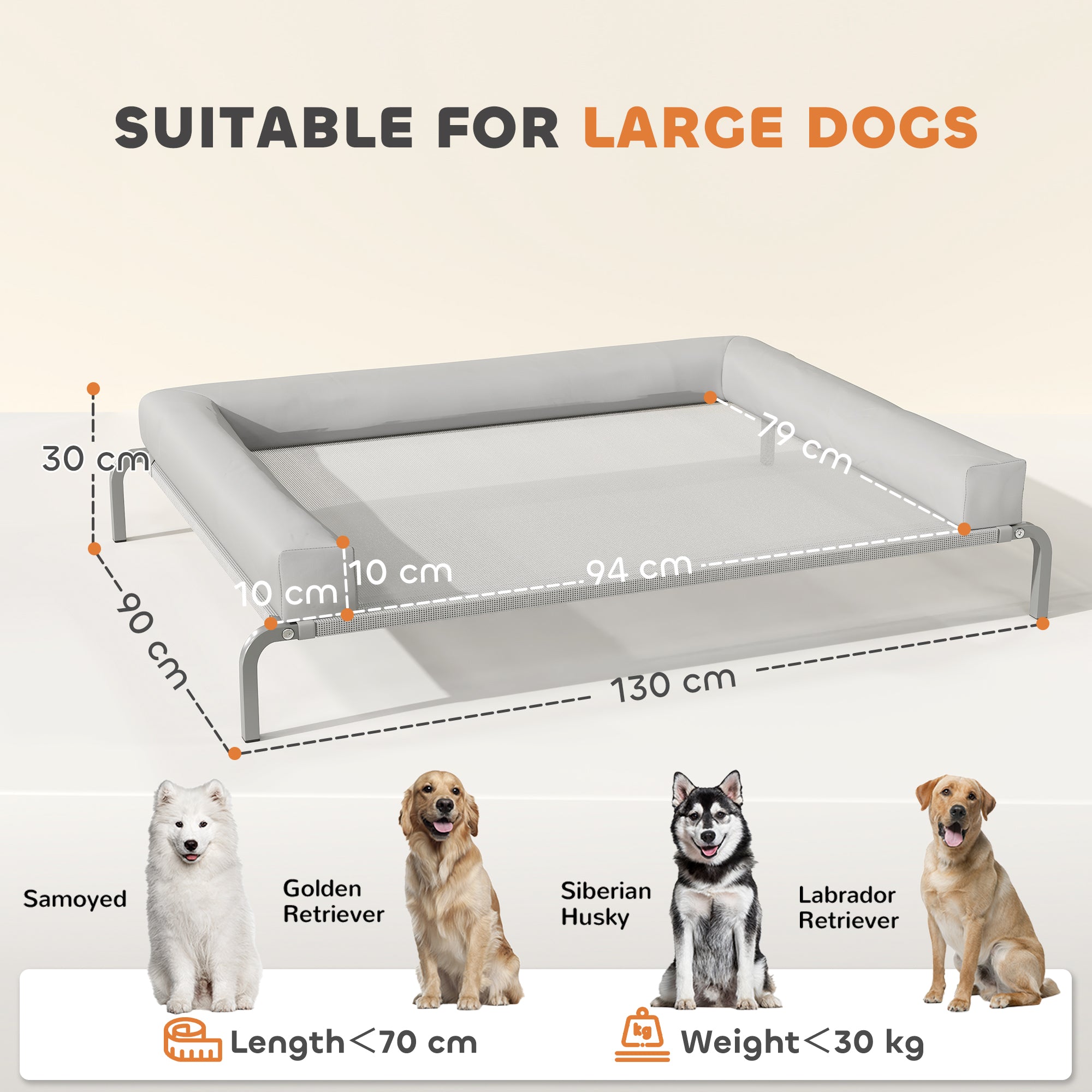 Refreshing Elevated Dog Bed with Removable Reinforcements Large Portable Breathable Mesh Steel Frame for Indoor Outdoor 51x35x12 inches Light Gray