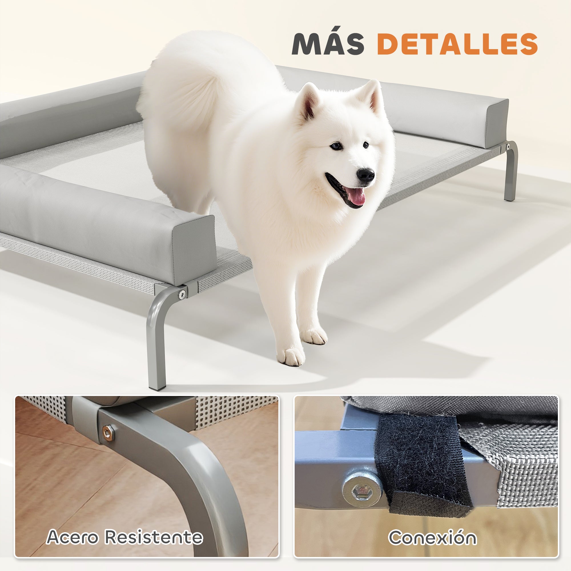 Refreshing Elevated Dog Bed with Removable Reinforcements Large Portable Breathable Mesh Steel Frame for Indoor Outdoor 51x35x12 inches Light Gray