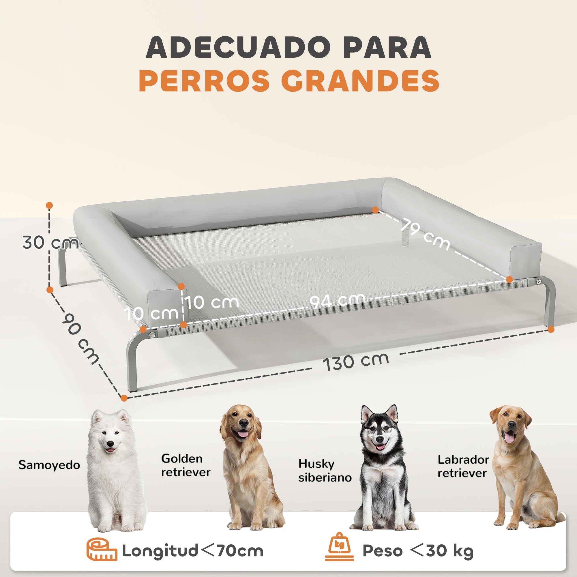 Refreshing Elevated Dog Bed with Removable Reinforcements Large Portable Breathable Mesh Steel Frame for Indoor Outdoor 51x35x12 inches Light Gray