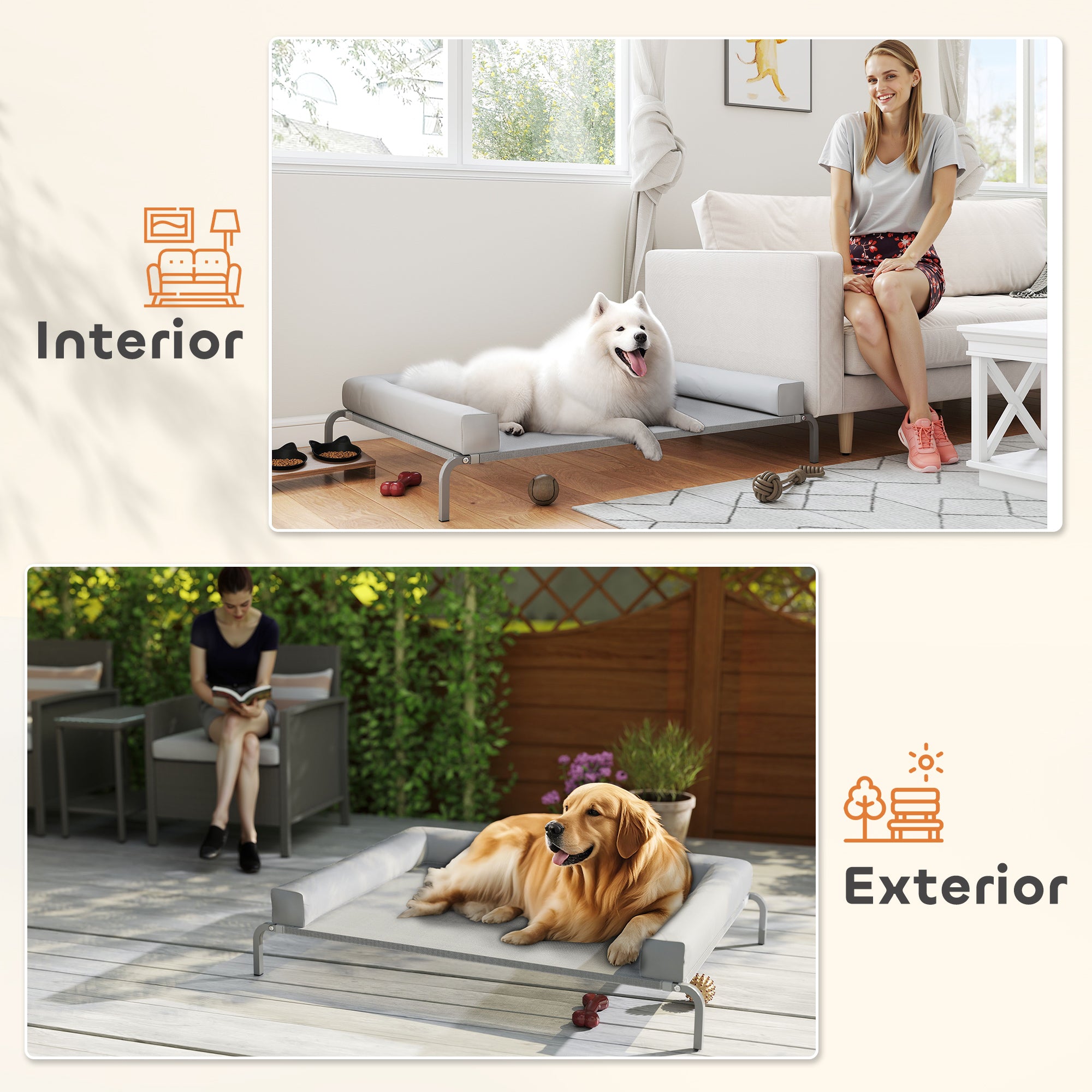 Refreshing Elevated Dog Bed with Removable Reinforcements Large Portable Breathable Mesh Steel Frame for Indoor Outdoor 51x35x12 inches Light Gray