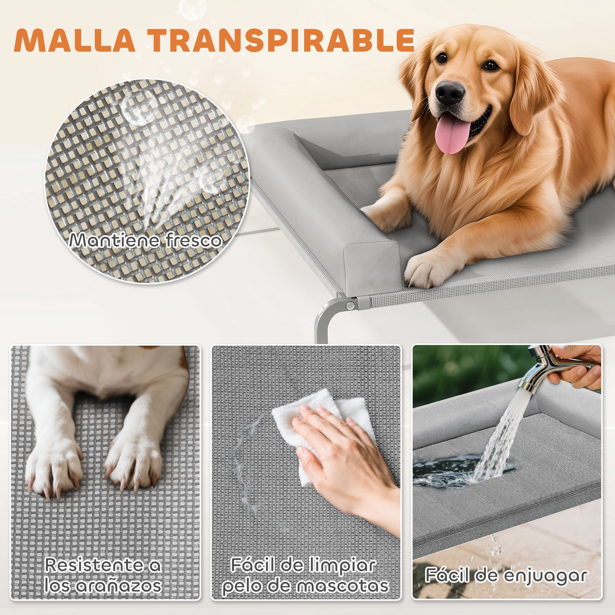 Refreshing Elevated Dog Bed with Removable Reinforcements Large Portable Breathable Mesh Steel Frame for Indoor Outdoor 51x35x12 inches Light Gray