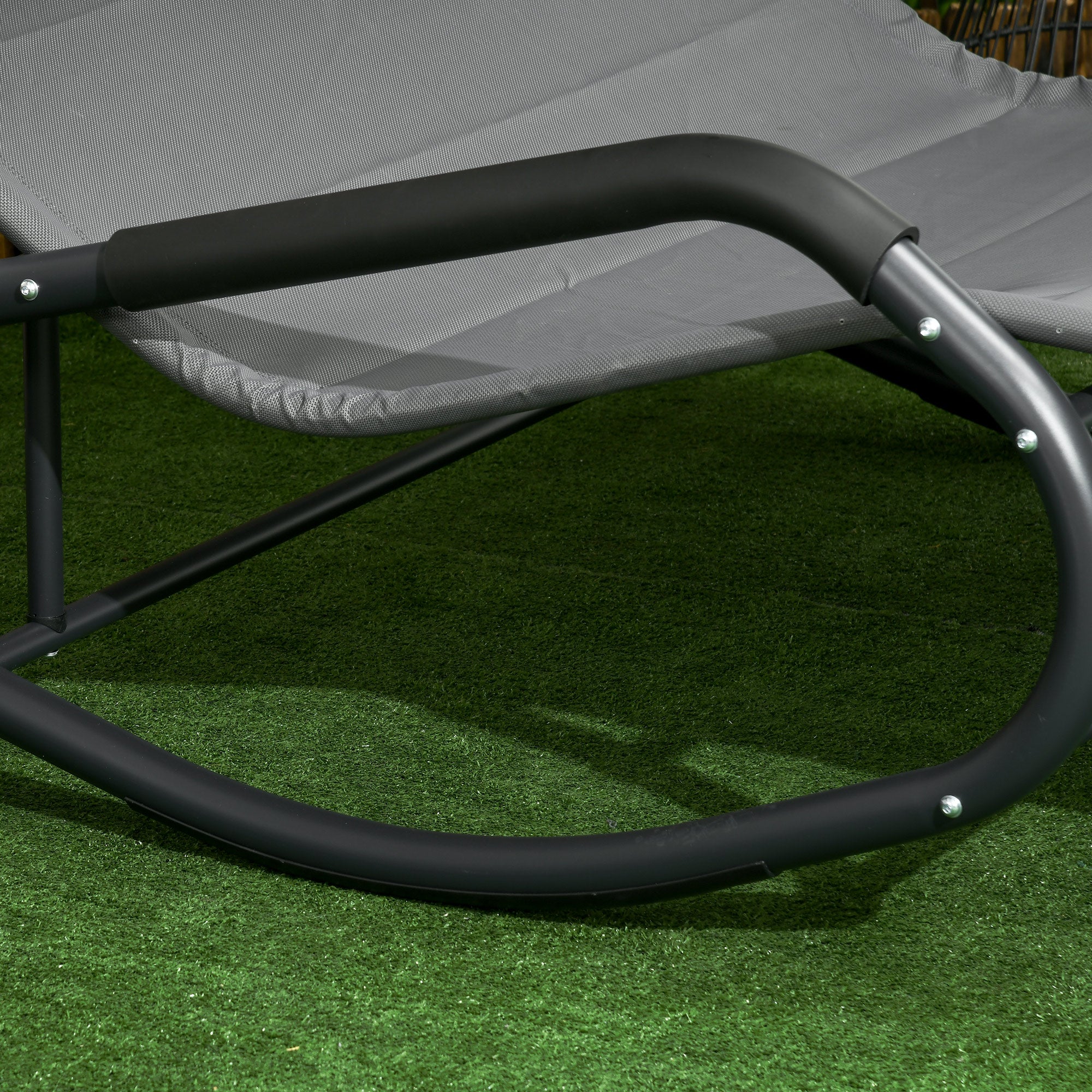 Double Sun Lounger Swing Bench with Sun Canopy, Swivel Chair with Rollers, Sun Lounger with Head Pillow, 220kg Load, for 2 Persons, Dark Grey, 200x139x140cm