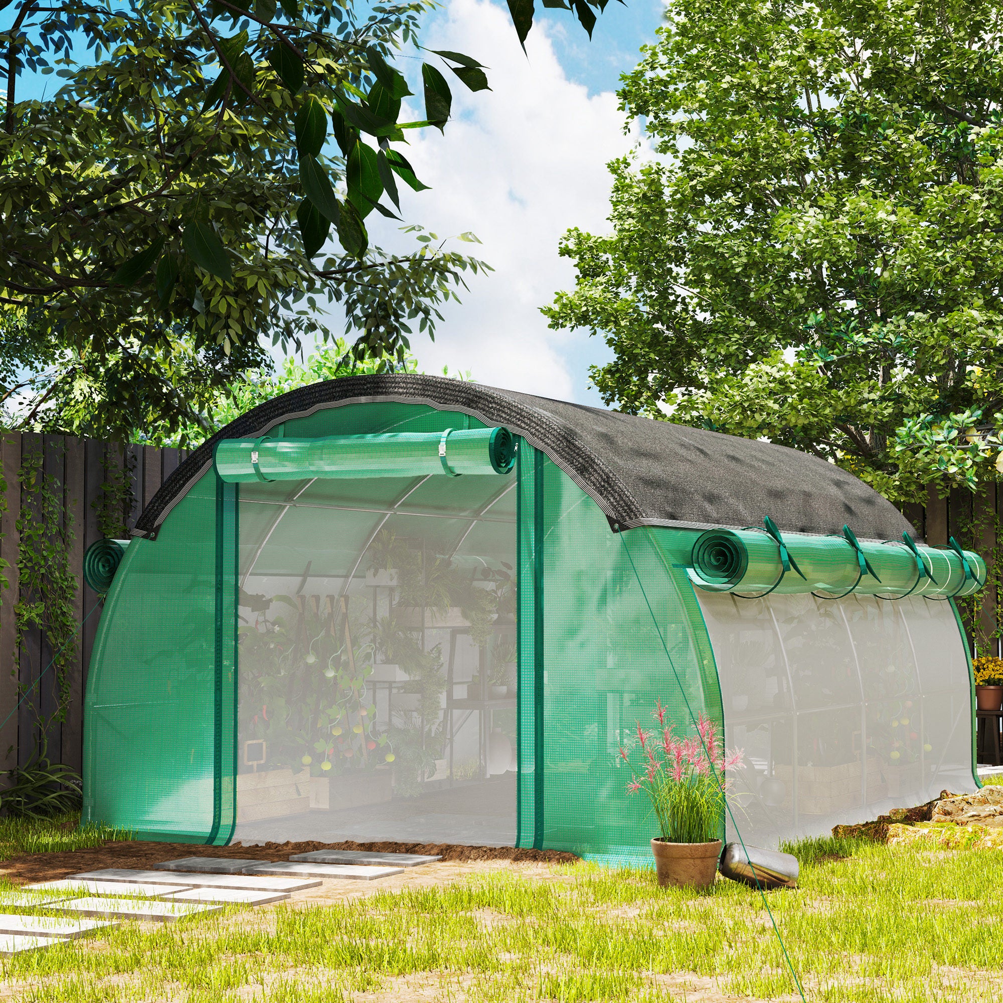 Greenhouse 4 x 3 x 2 m Foil Greenhouse with 8 Windows, Roll-Up Doors, Roll-Up Side Walls, UV-Resistant Foil Tunnel, Winter-Proof Tomato Greenhouse with Ground Anchors
