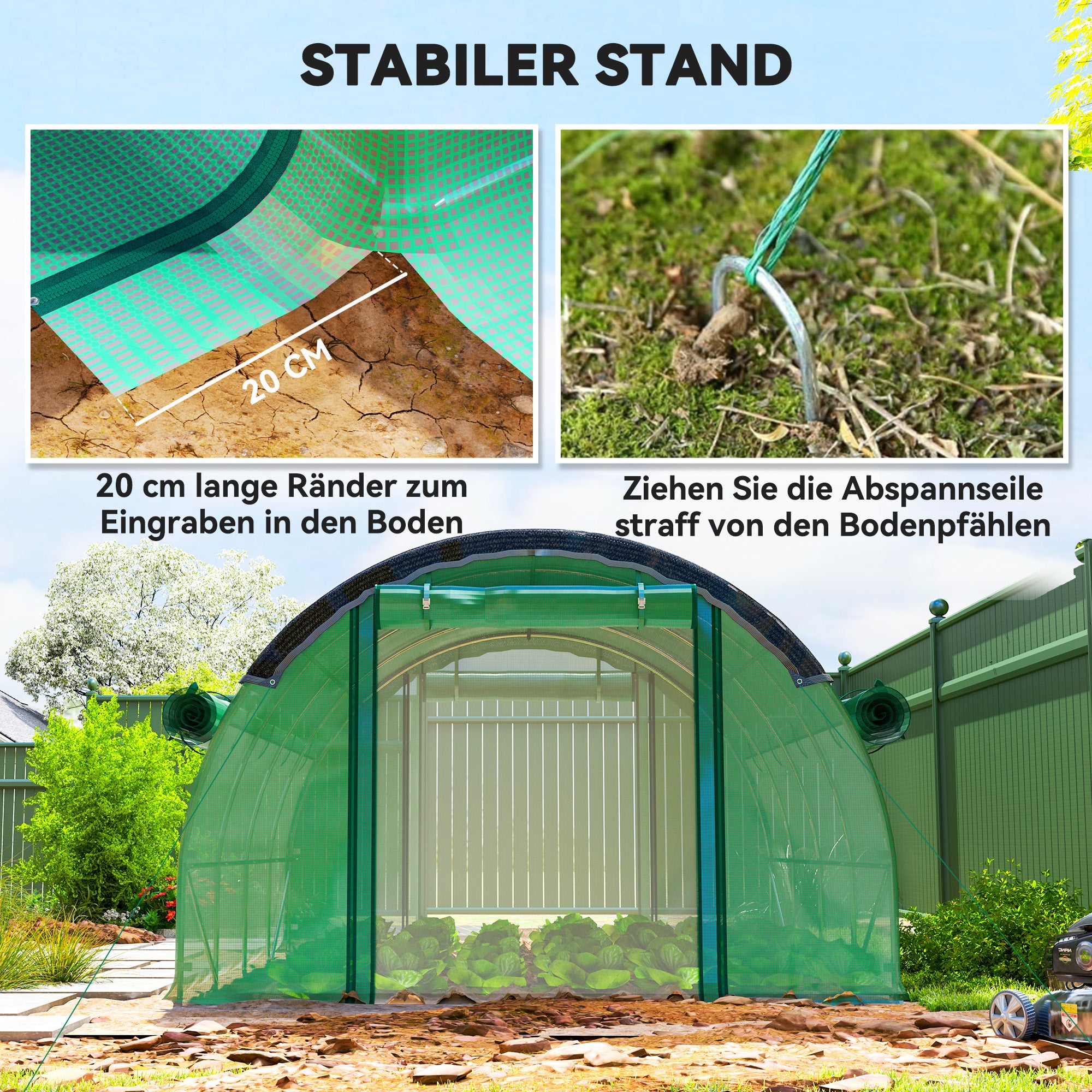 Greenhouse 4 x 3 x 2 m Foil Greenhouse with 8 Windows, Roll-Up Doors, Roll-Up Side Walls, UV-Resistant Foil Tunnel, Winter-Proof Tomato Greenhouse with Ground Anchors