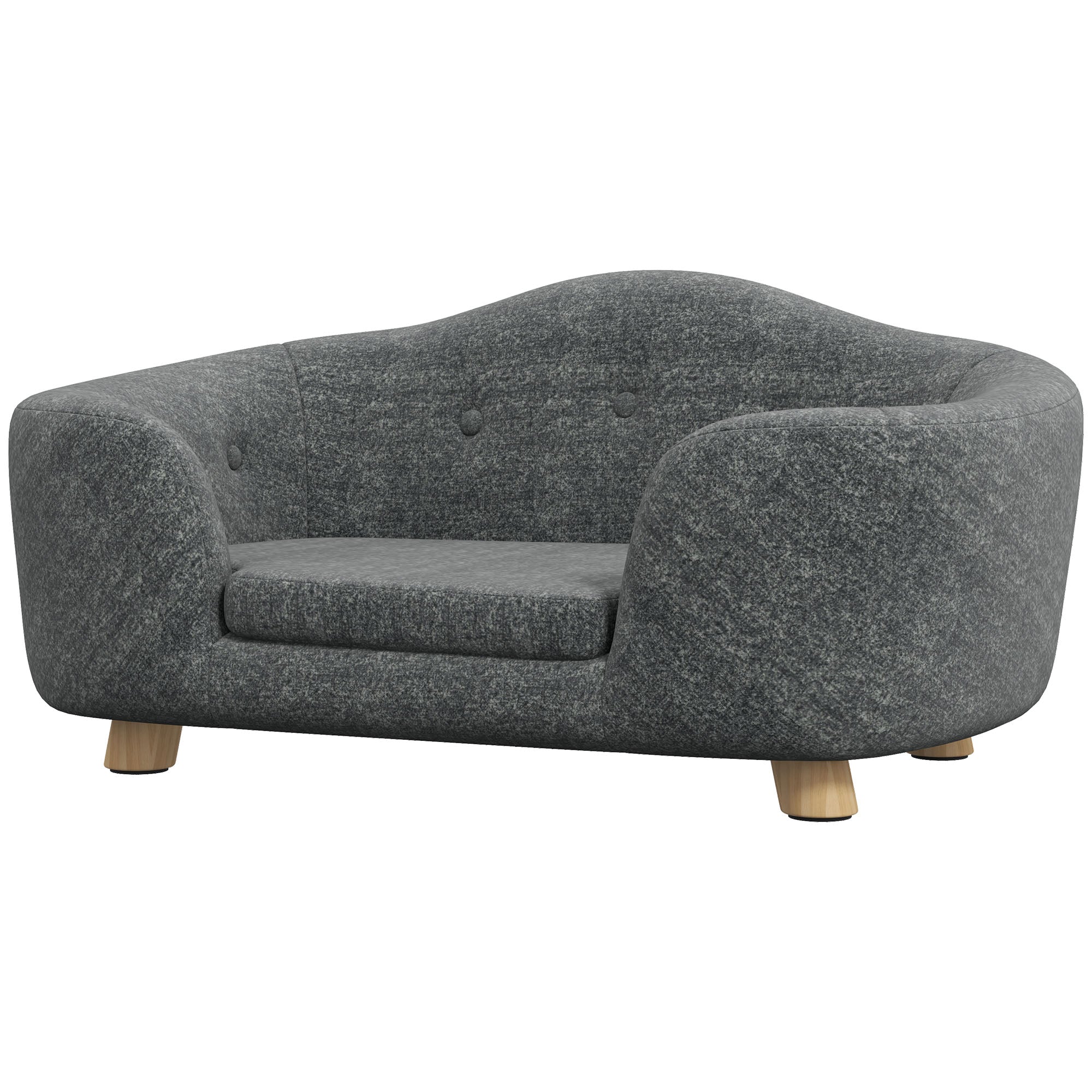 Pet Sofa Dog Mat Dog Bed Dog Couch Cat Sofa with Pillow Back Pocket Plush Foam Pine Wood Dark Grey 70 x 47 x 30 cm