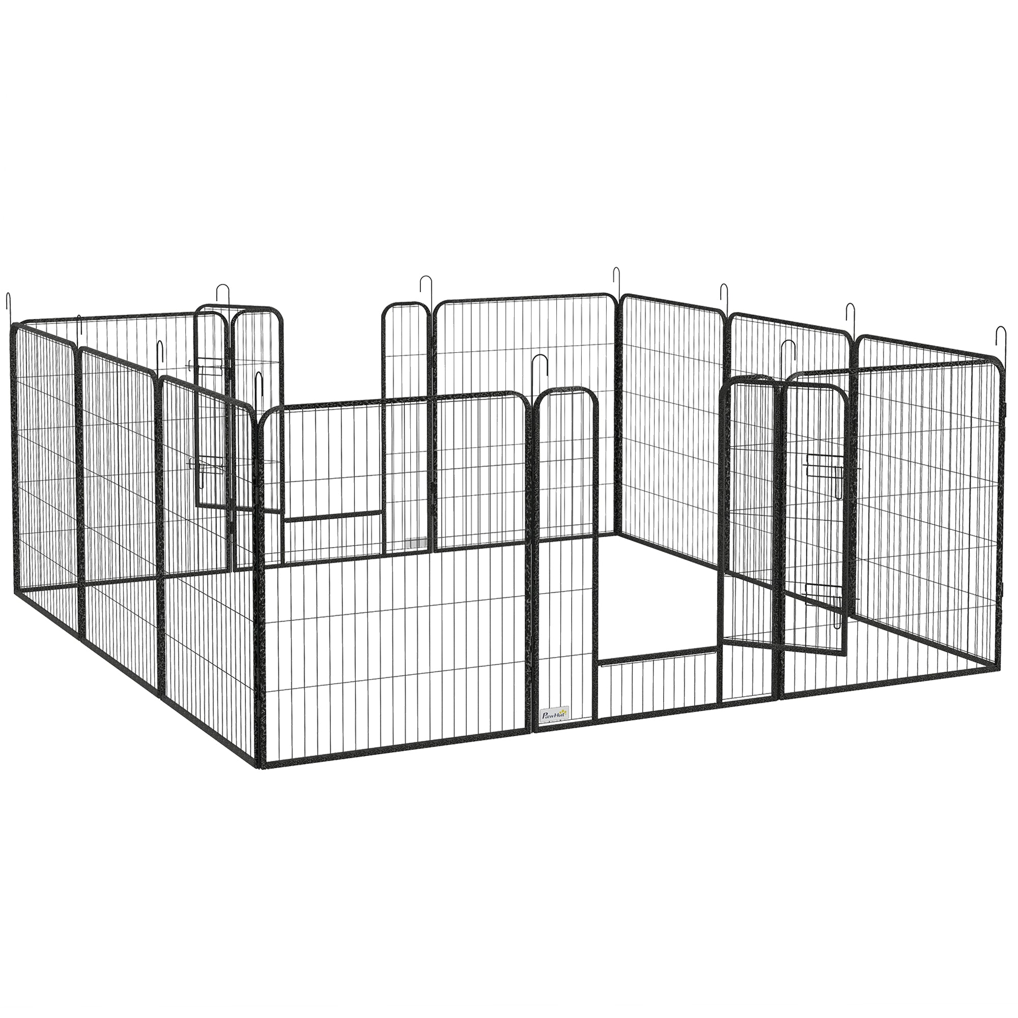 12-Panel Foldable Puppy Playpen — 100 cm High, 2 Lockable Doors, Indoor/Outdoor, Gray