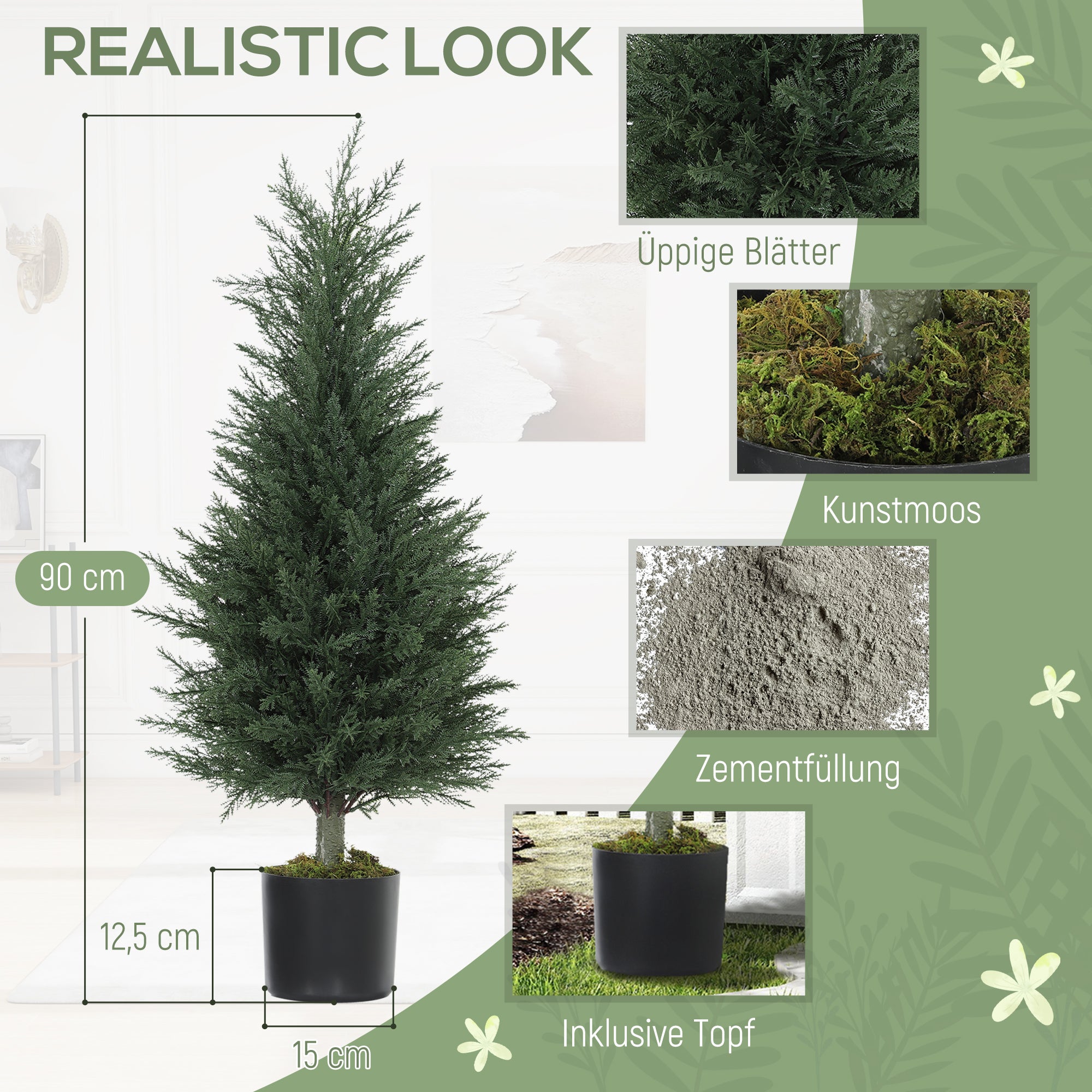 Set of 2 Artificial Cypress Trees, 35.4 in Faux Plants with Moss in Pots, UV-Resistant — Realistic PE Leaves for Indoor & Outdoor Decor