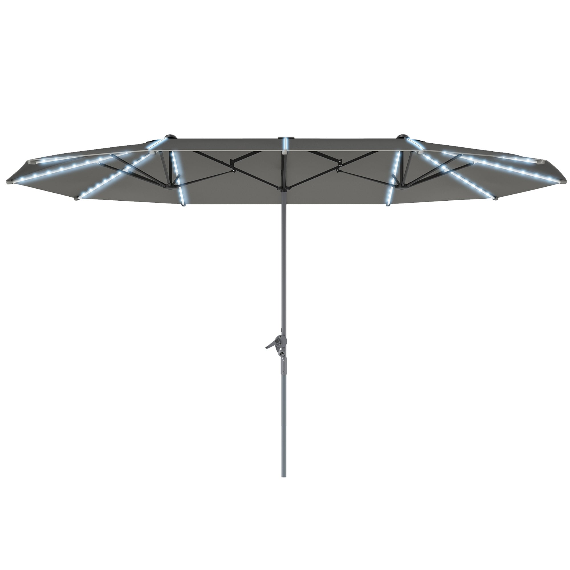 Double Sun Umbrella with Solar LED Lights 451x267 cm Aluminum UV 50+ Sun Umbrella with Hand Crank Fiberglass Ribs, Balcony Umbrella Windproof Market Umbrella Sun Protection for Balcony Garden Dark Gray