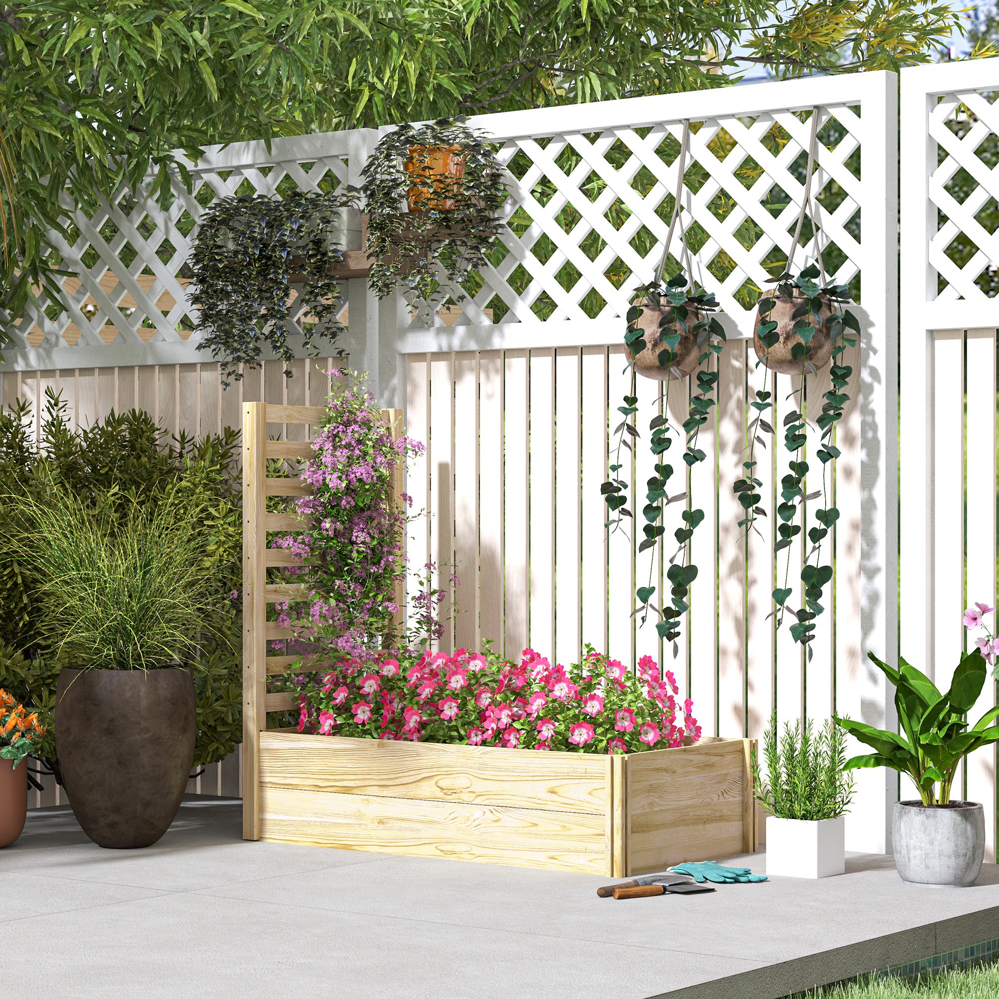 Square Wooden Garden Planter with Trellis 115 x 60 x 110 cm Natural Wood Effect
