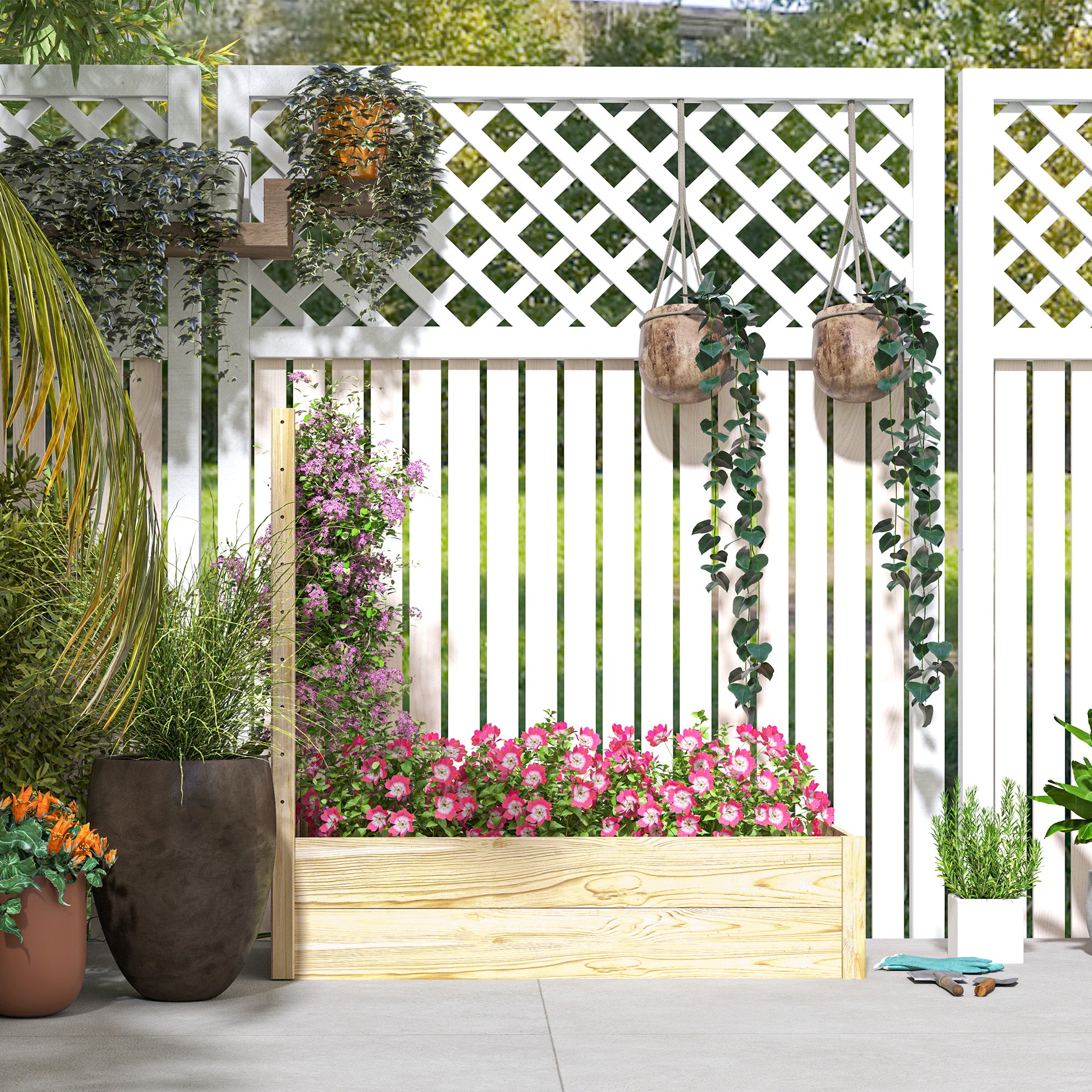 Square Wooden Garden Planter with Trellis 115 x 60 x 110 cm Natural Wood Effect