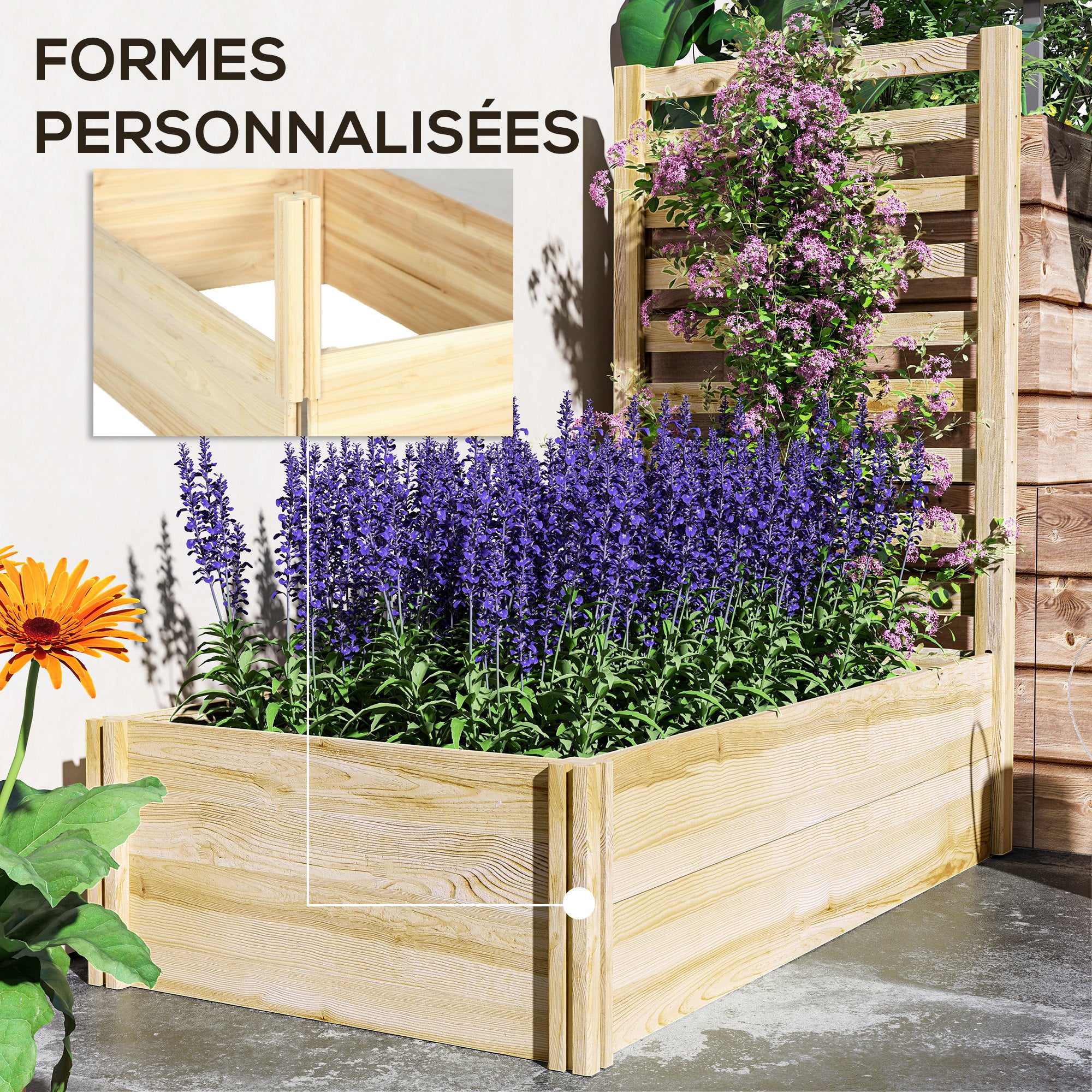 Square Wooden Garden Planter with Trellis 115 x 60 x 110 cm Natural Wood Effect