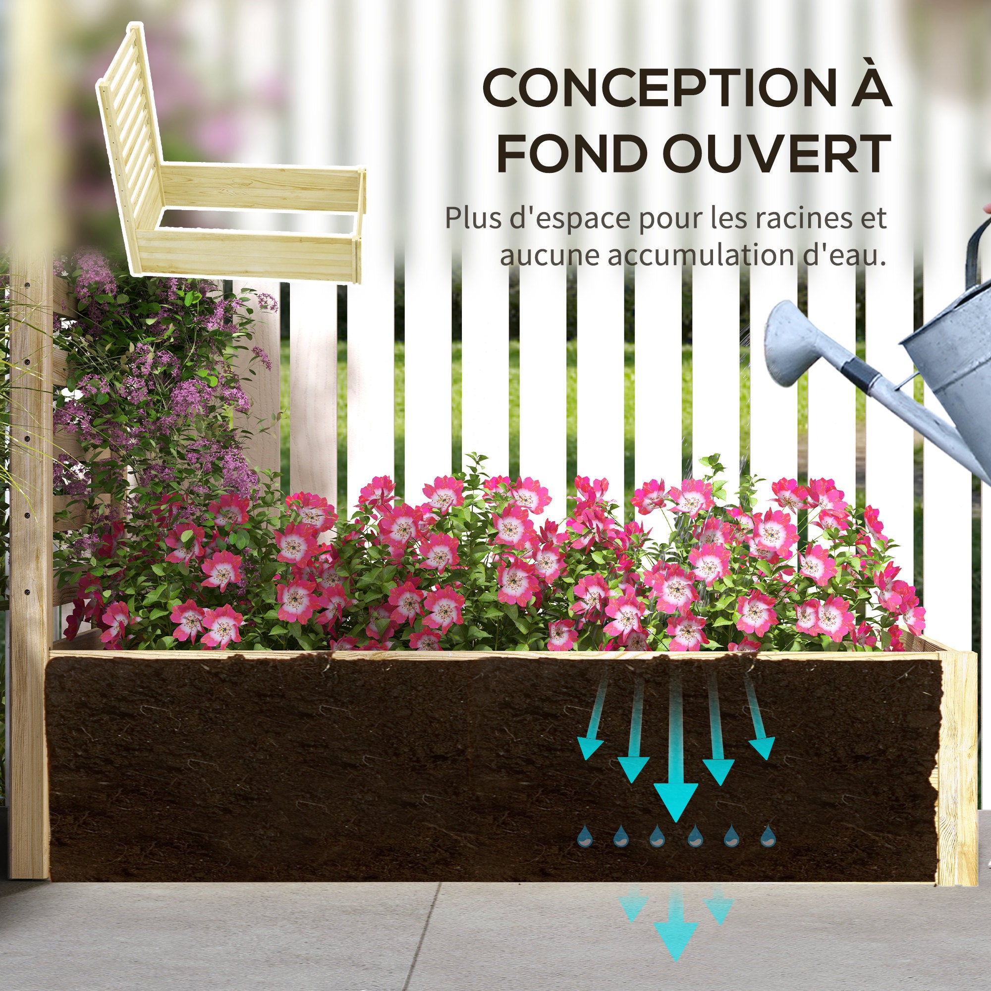 Square Wooden Garden Planter with Trellis 115 x 60 x 110 cm Natural Wood Effect