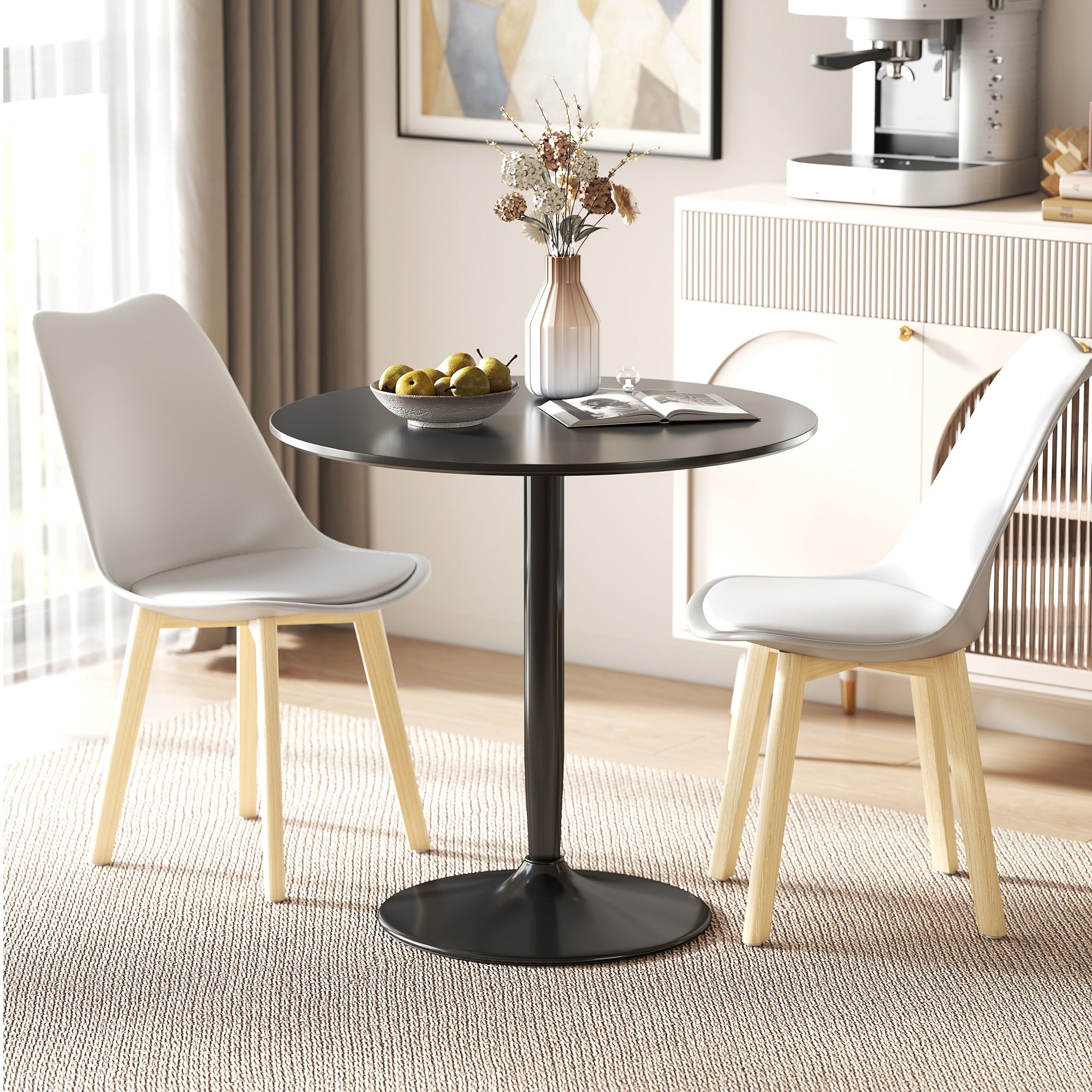 Round Dining Table 31.5" Ø x 29.5" H – 2-Person Kitchen Table with Powder-Coated Steel Pedestal and Anti-Slip Feet, Modern Small Dining Table, Black