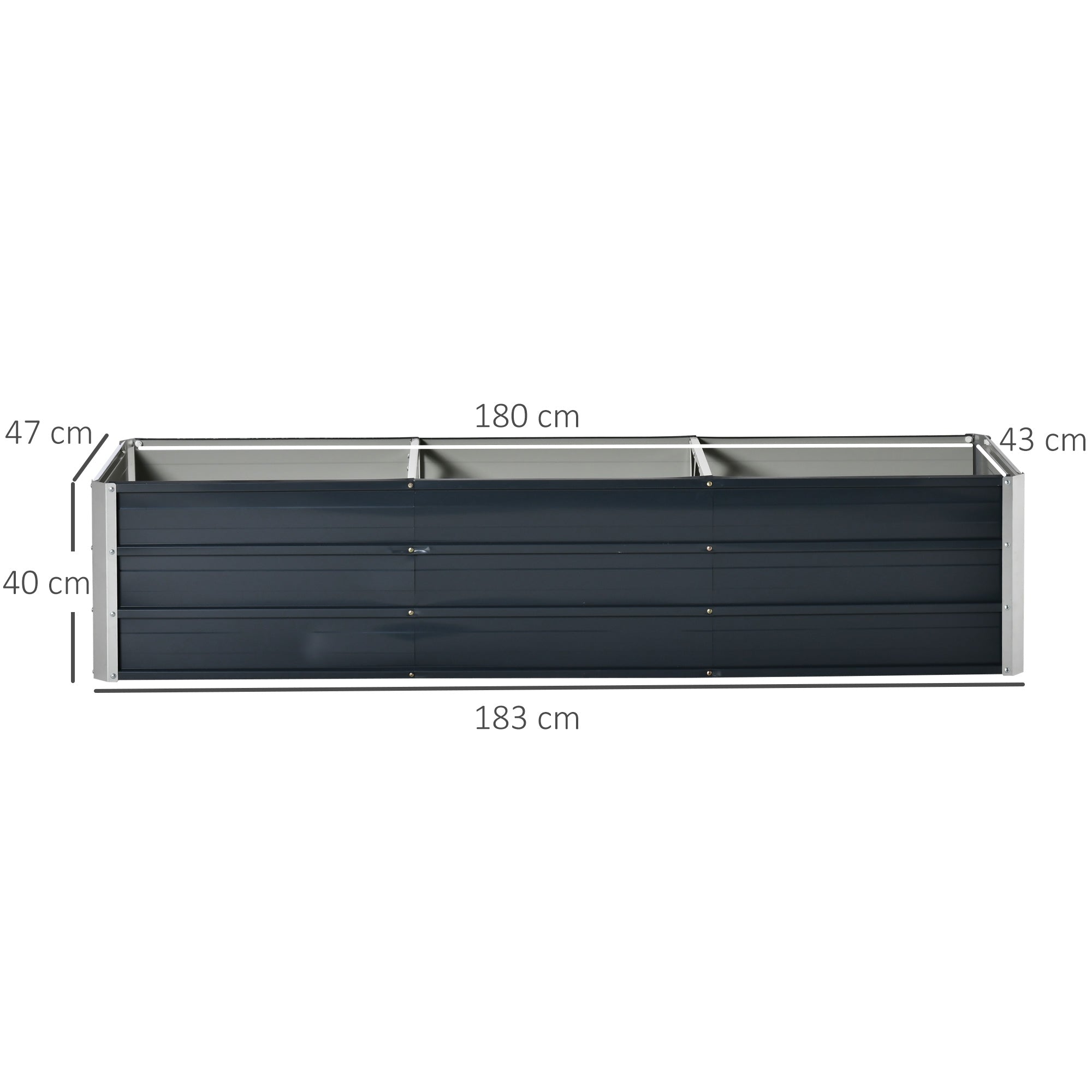 Steel Raised Garden Bed Planter Flower Box Flower Pot with Gloves Grey 183 x 47 x 40 cm