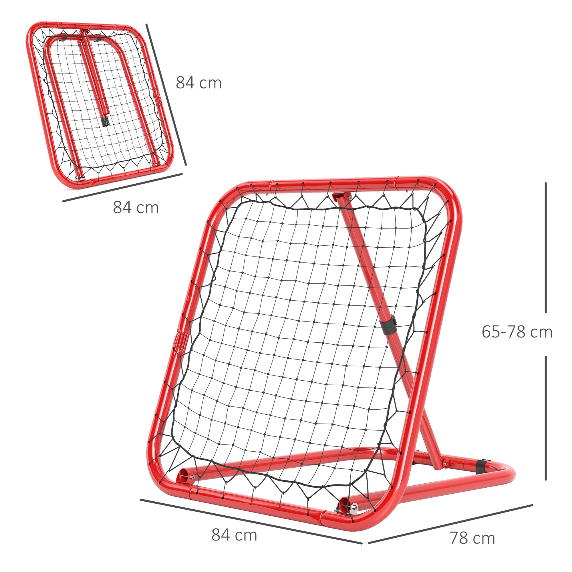 Soccer Rebounder, rebound wall with pegs, adjustable in 5 stages, portable, kickback goal, adjustable soccer goal for teens, rebound wall for baseball training 78x84x78cm, Red