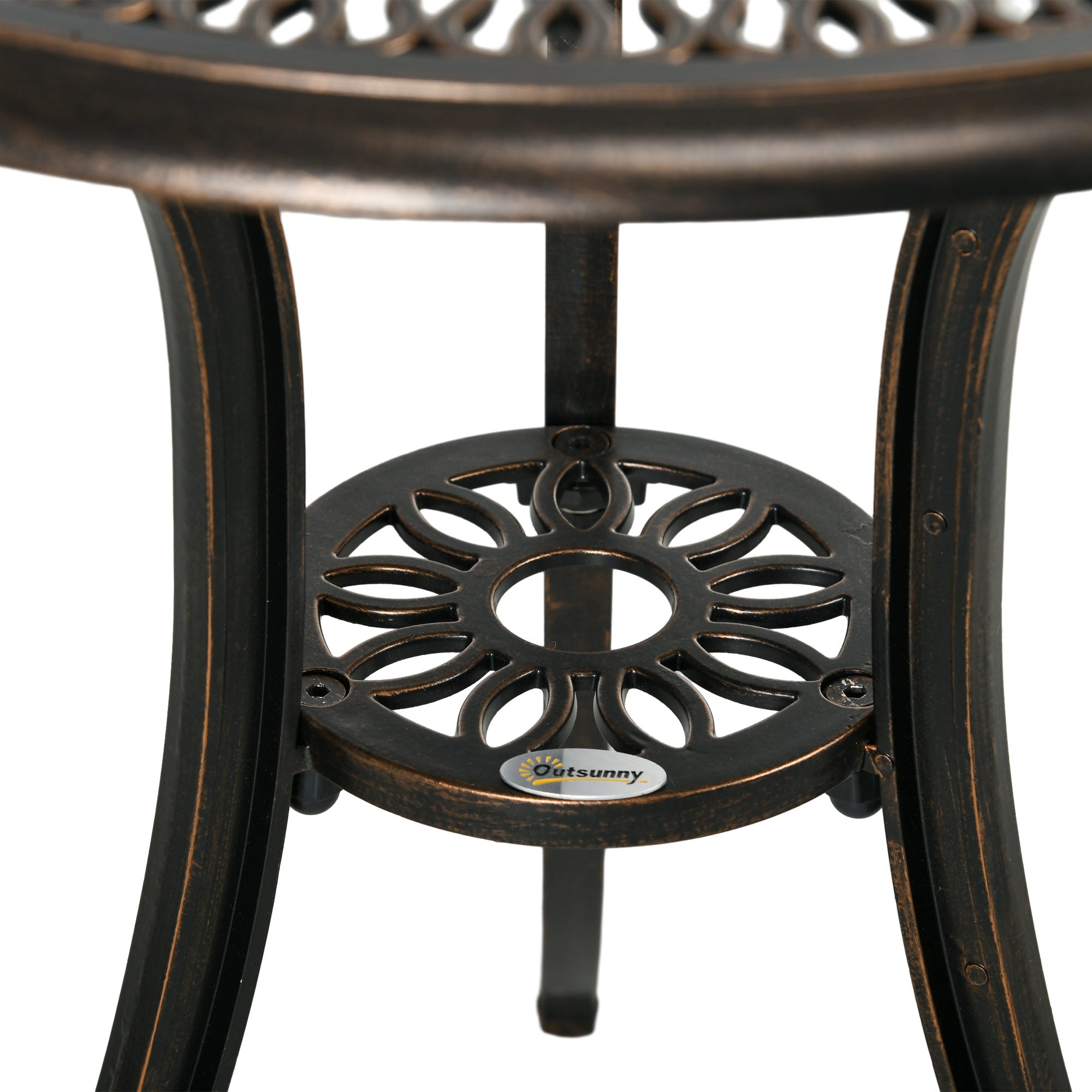 2-Seater Garden Set 2 Chairs + Round Table in Retro Charm Cast Aluminum, Bronze