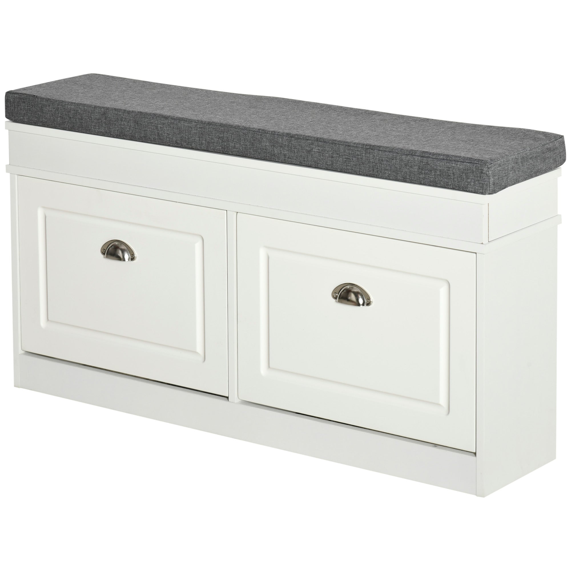 Shoe Bench Shoe Storage Bench for 8 Pairs of Shoes with 2 Drawers Adjustable Shelves and Padded Cushion for Entryway Hallway 104x24x55 cm White