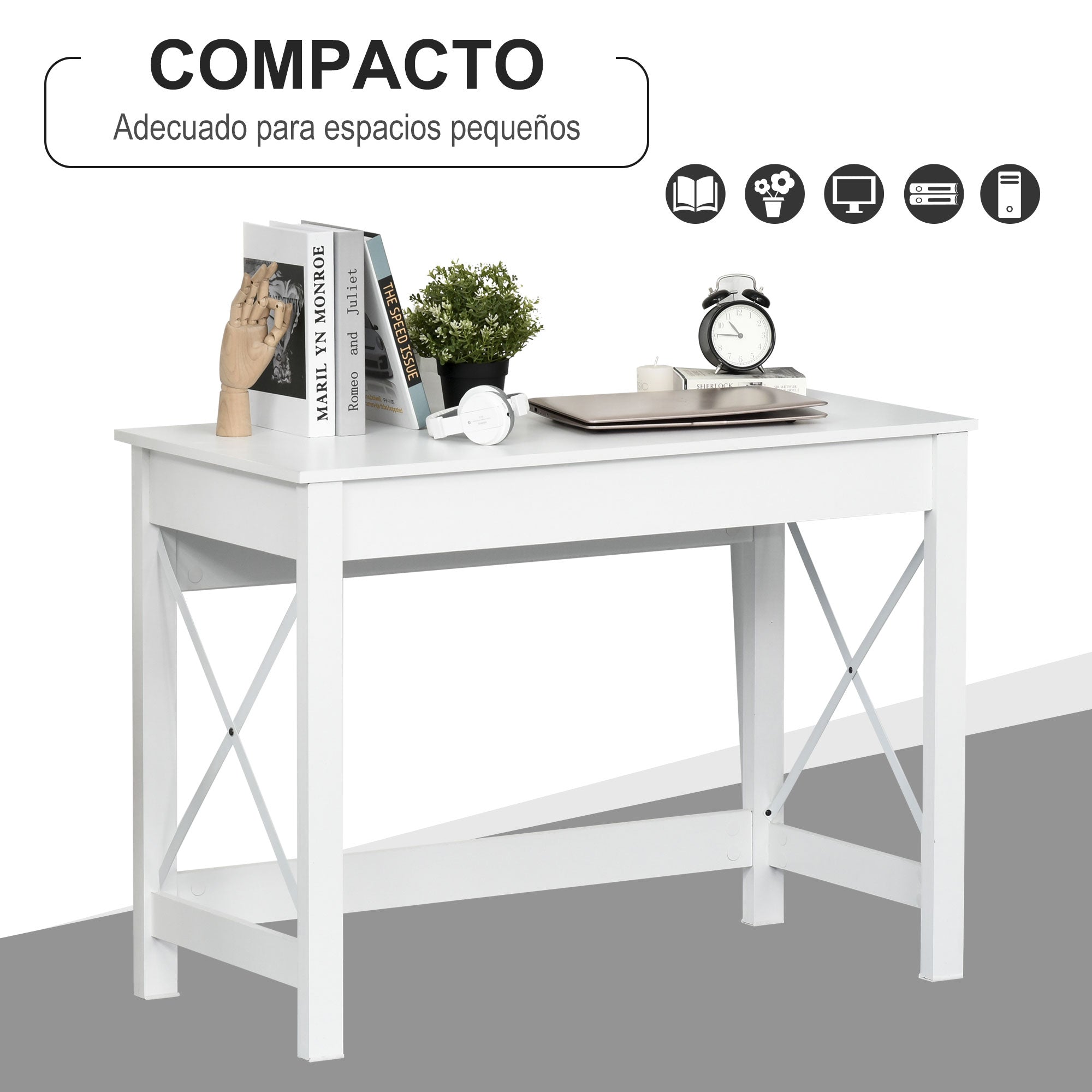 Modern Style Desk Easy to Assemble Computer Desk for Office Bedroom Study 105x50x76 cm White