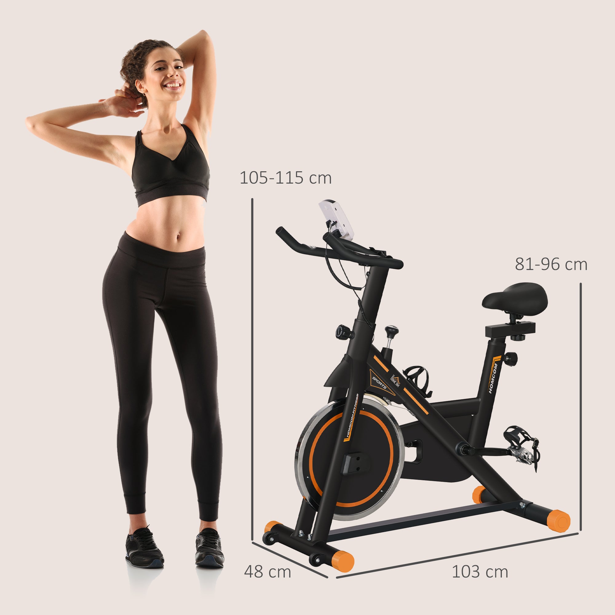Exercise Bike Stationary Bike with 8 kg Flywheel Adjustable Resistance LCD Monitor Quiet Exercise and Adjustable Seat Load 120 kg for Home Gym Black and Orange