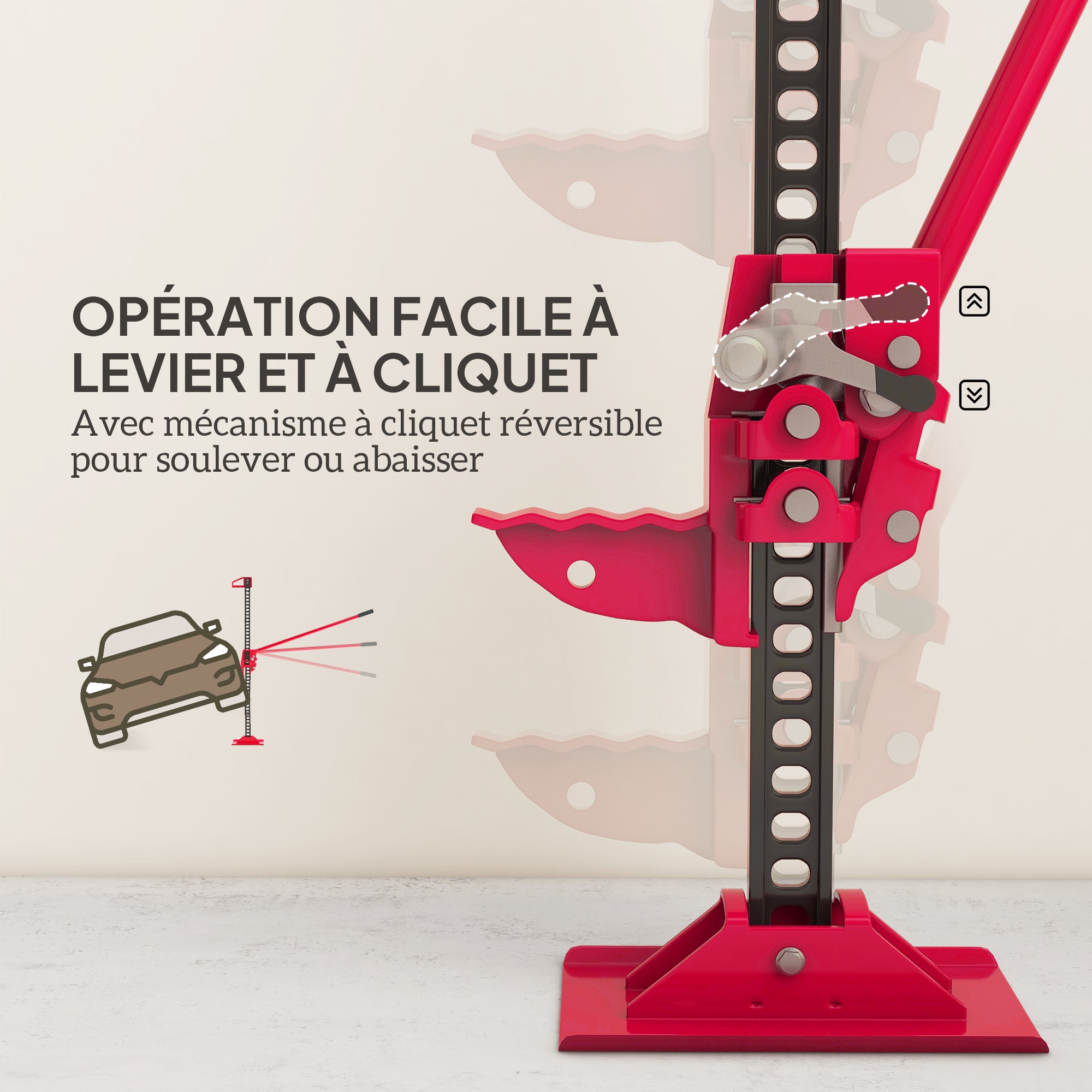 All-terrain farm jack for ATV 4x4, jack for vehicle with max load of 3000 kg, lifting height 11-135 cm, for car truck SUV, red