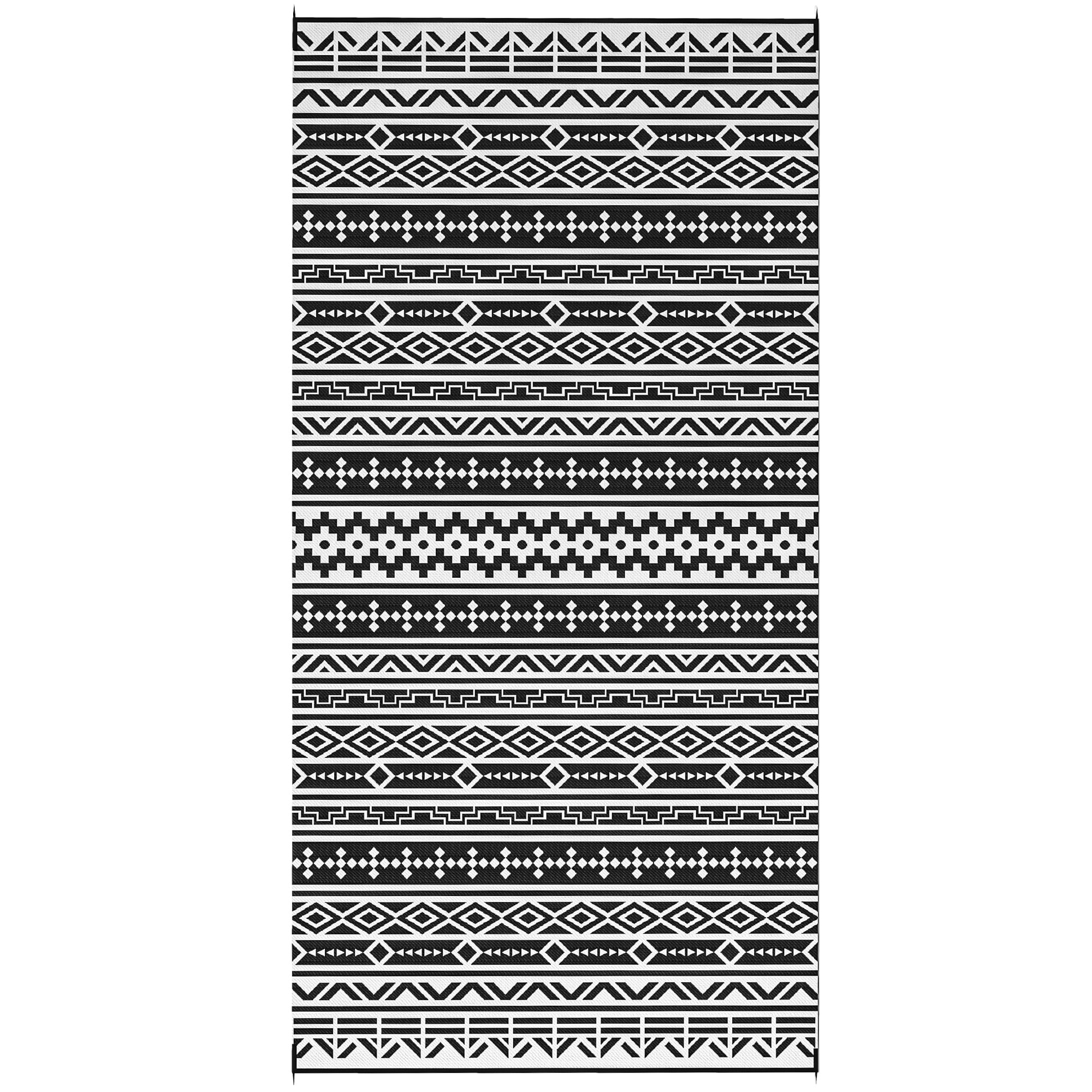 Outdoor Carpet Robust Weatherproof Outdoor Carpet, Foldable Carpet with Boho Style, Outdoor Carpet for Living Room Balcony Garden Terrace Bathroom Hallway Kitchen, 548 x 274 cm Black+White