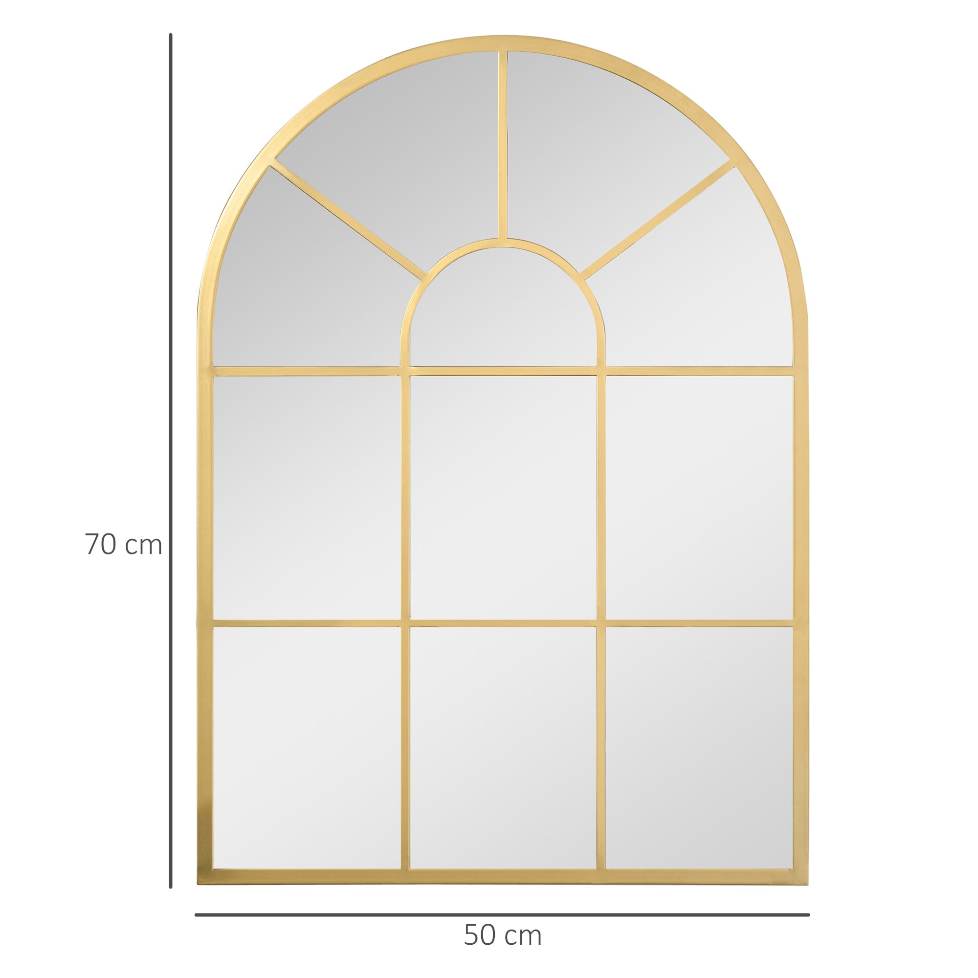 Wall Mirror 70 x 50 cm Window Mirror with Metal Frame Decorative Hanging Mirror for Bedroom Living Room, Gold