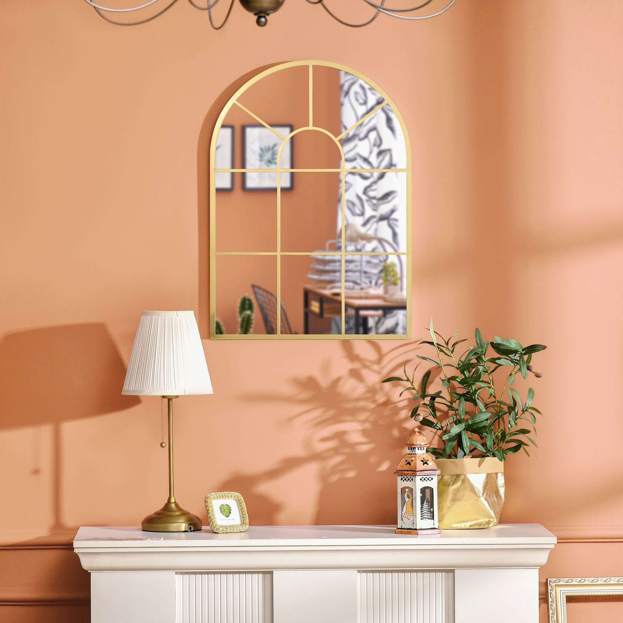 Wall Mirror 70 x 50 cm Window Mirror with Metal Frame Decorative Hanging Mirror for Bedroom Living Room, Gold