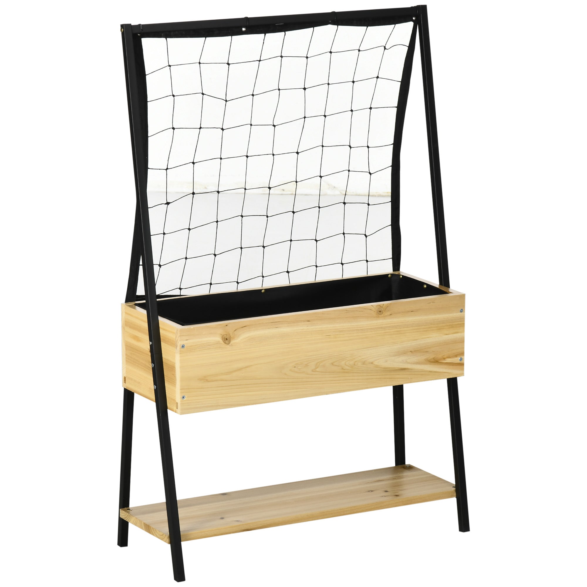 Raised Garden Bed with Trellis, Planter Box with Shelf, Plant Pot with Fleece Interior Lining, Planter Box, for Patio, Balcony, Natural, 80 x 30 x 125 cm