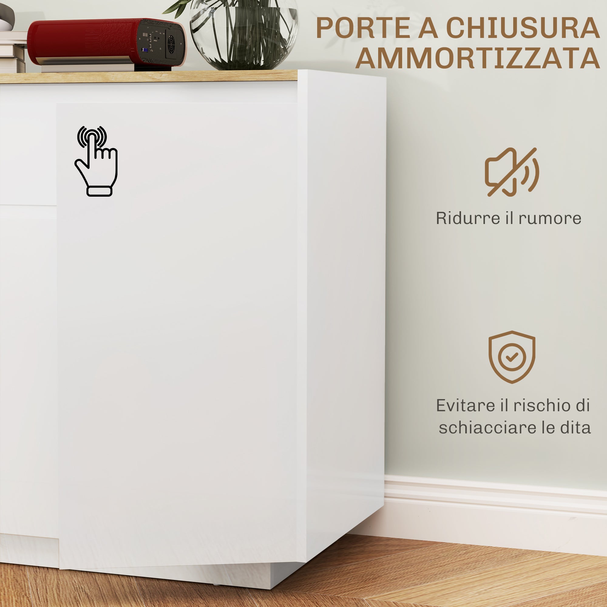 Kitchen Sideboard with 3 Cabinets and 4 Doors, Modern Kitchen Cabinet with Drawer, Adjustable Shelf, and Soft-Close Doors, Wood MDF Cabinet for Living Room, Dining Room, 140x40x75 cm, White