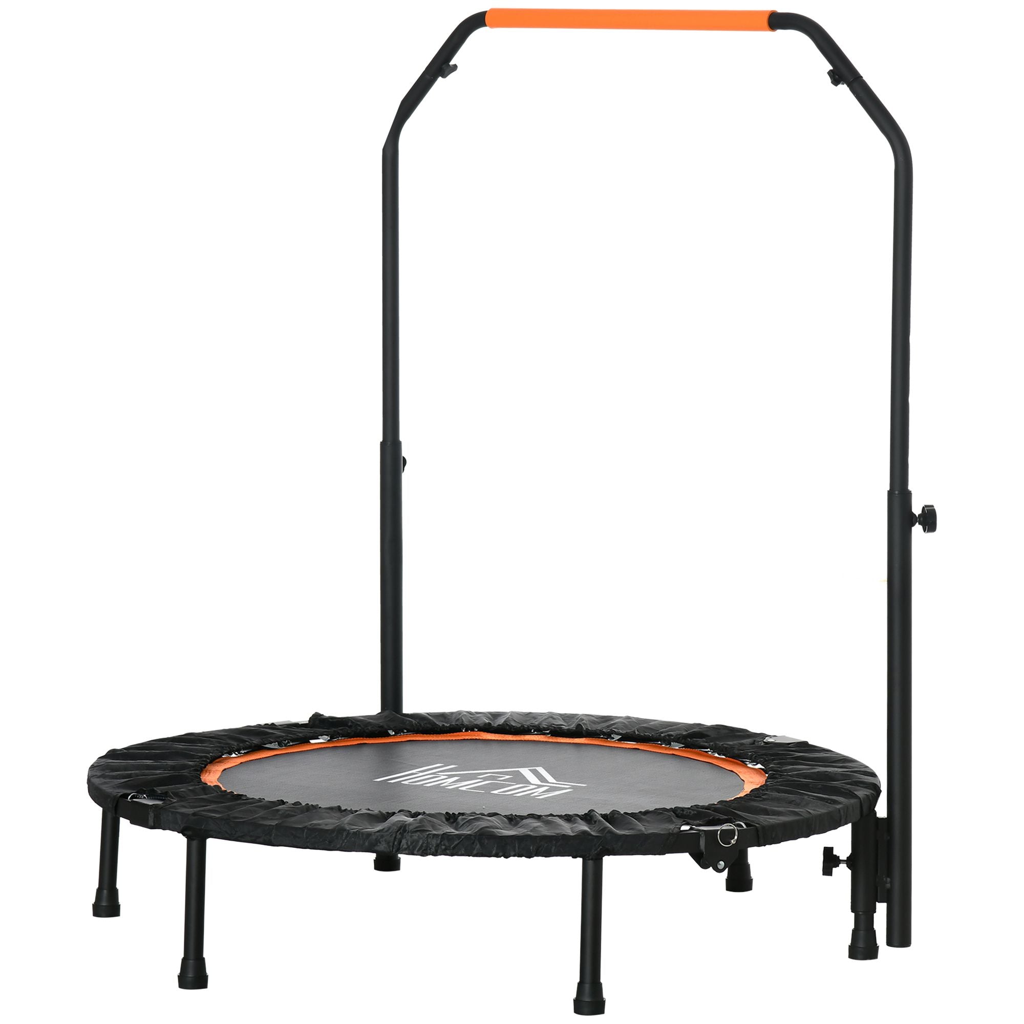 102 cm Fitness Trampoline, Foldable Mini Trampoline with Four-Height Adjustable Handlebar, Fitness Rebounder for Adults, up to 100 kg, Black+Orange