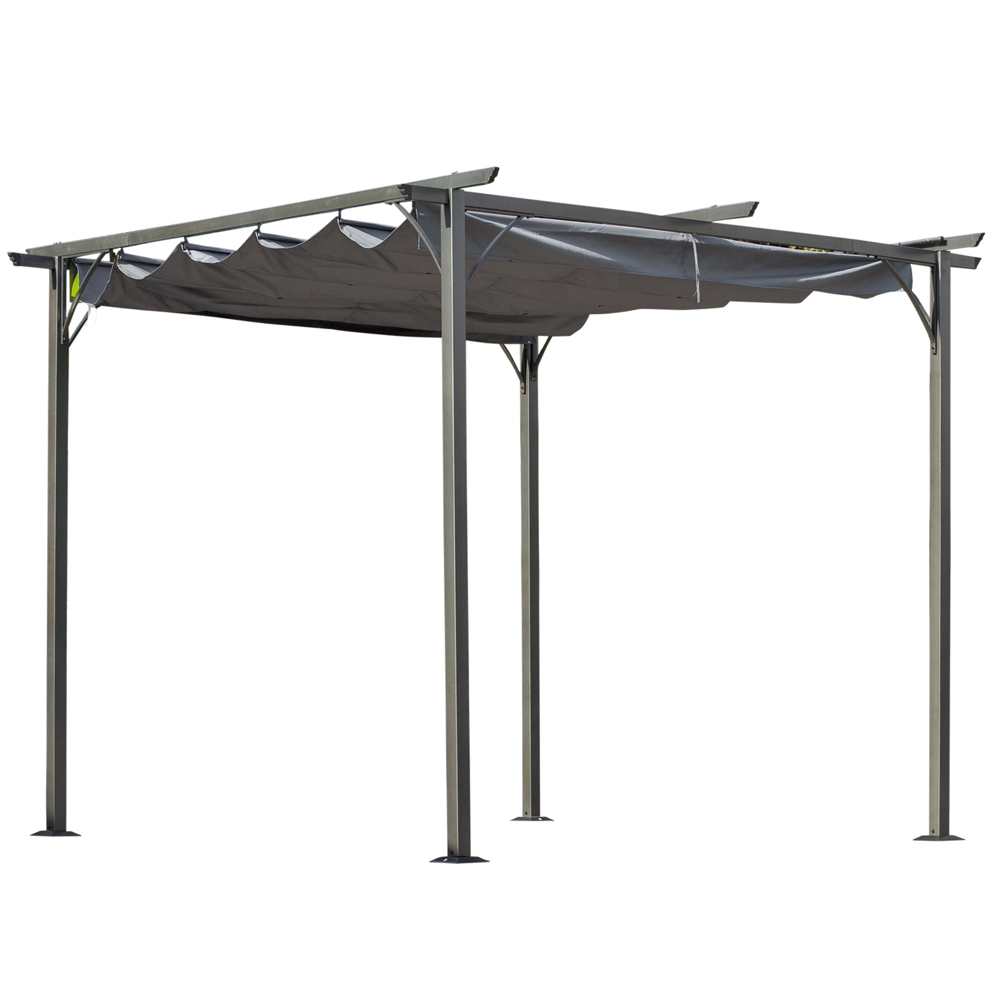 Pergola Waterproof Gazebo 3 x 3 m Patio Canopy with Sliding Roof, UV Protection for Garden Metal Black+Grey