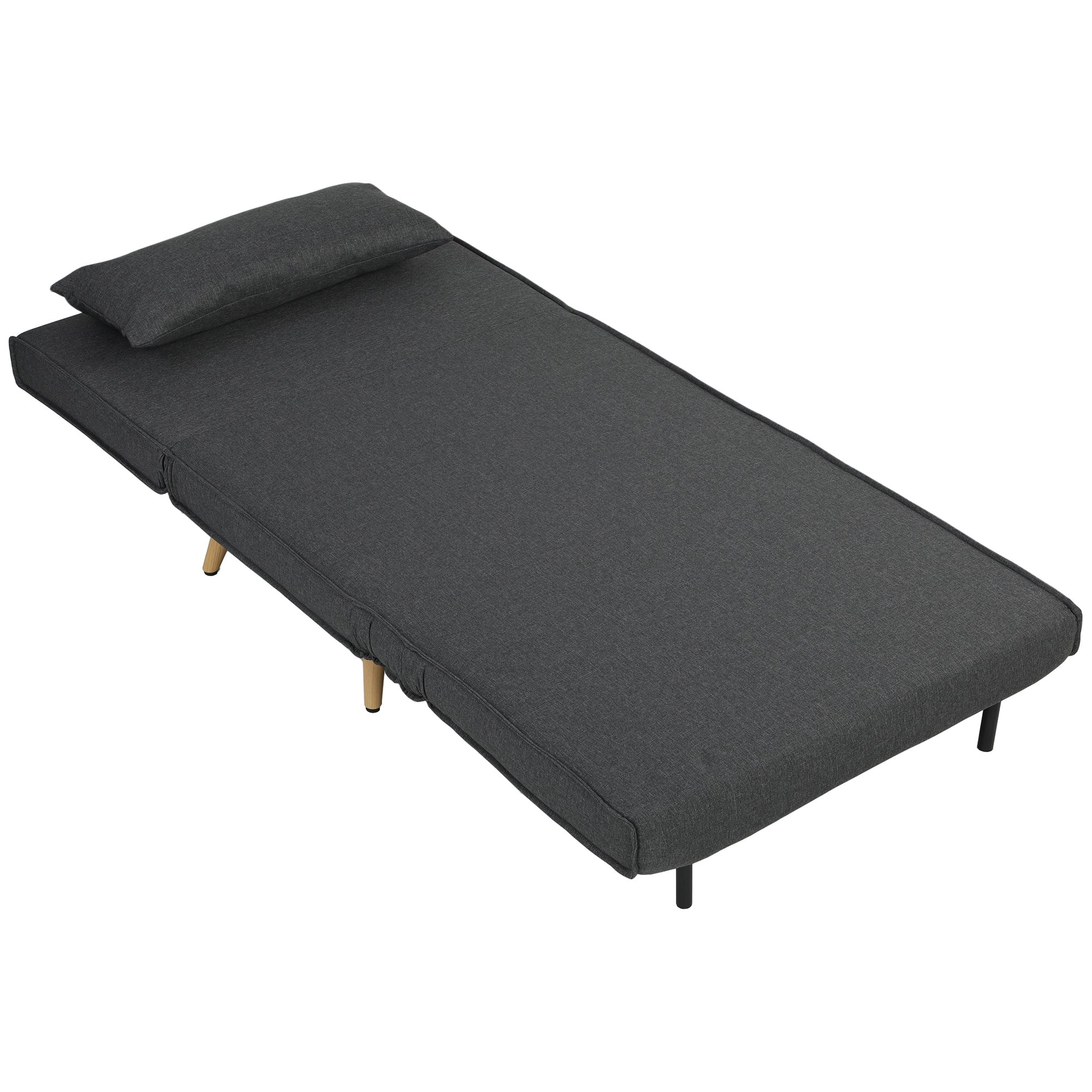 3-in-1 Sleeper Chair with Fold-Out Bed, Converts to 190 x 63 cm Single Bed, Adjustable Recline, Metal Legs, Lumbar Pillow, Linen-Look Grey