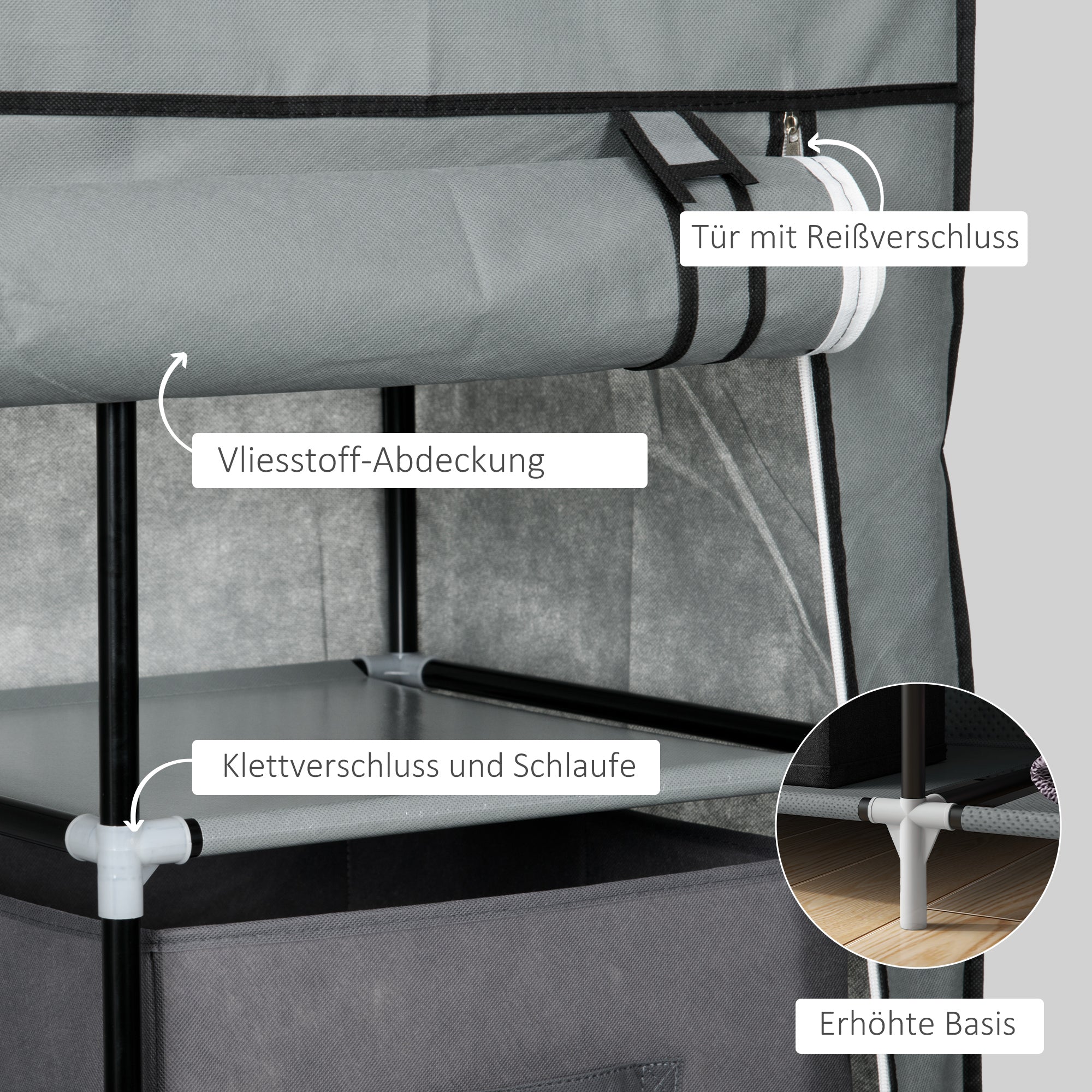 Fabric Wardrobe with Drawers, Clothes Rail, and Zipper, Fabric Wardrobe Foldable Wardrobe for Bedroom, Dressing Room, 102 x 42.5 x 162.5 cm, Dark Gray