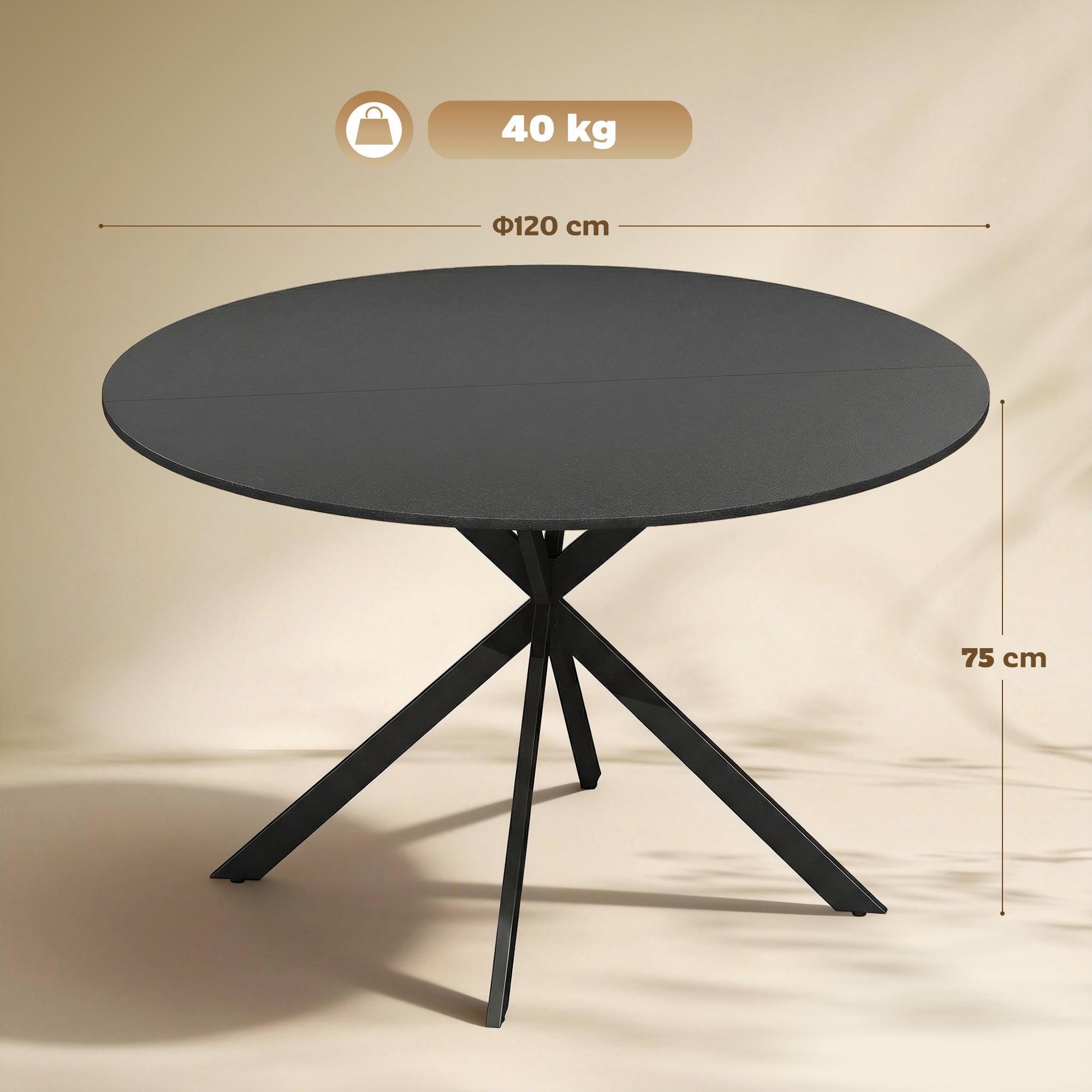 Round Dining Table for 4, 47.2 in Ø Industrial Style with Steel X-Legs, for Dining Room, Kitchen, Home Office, Black
