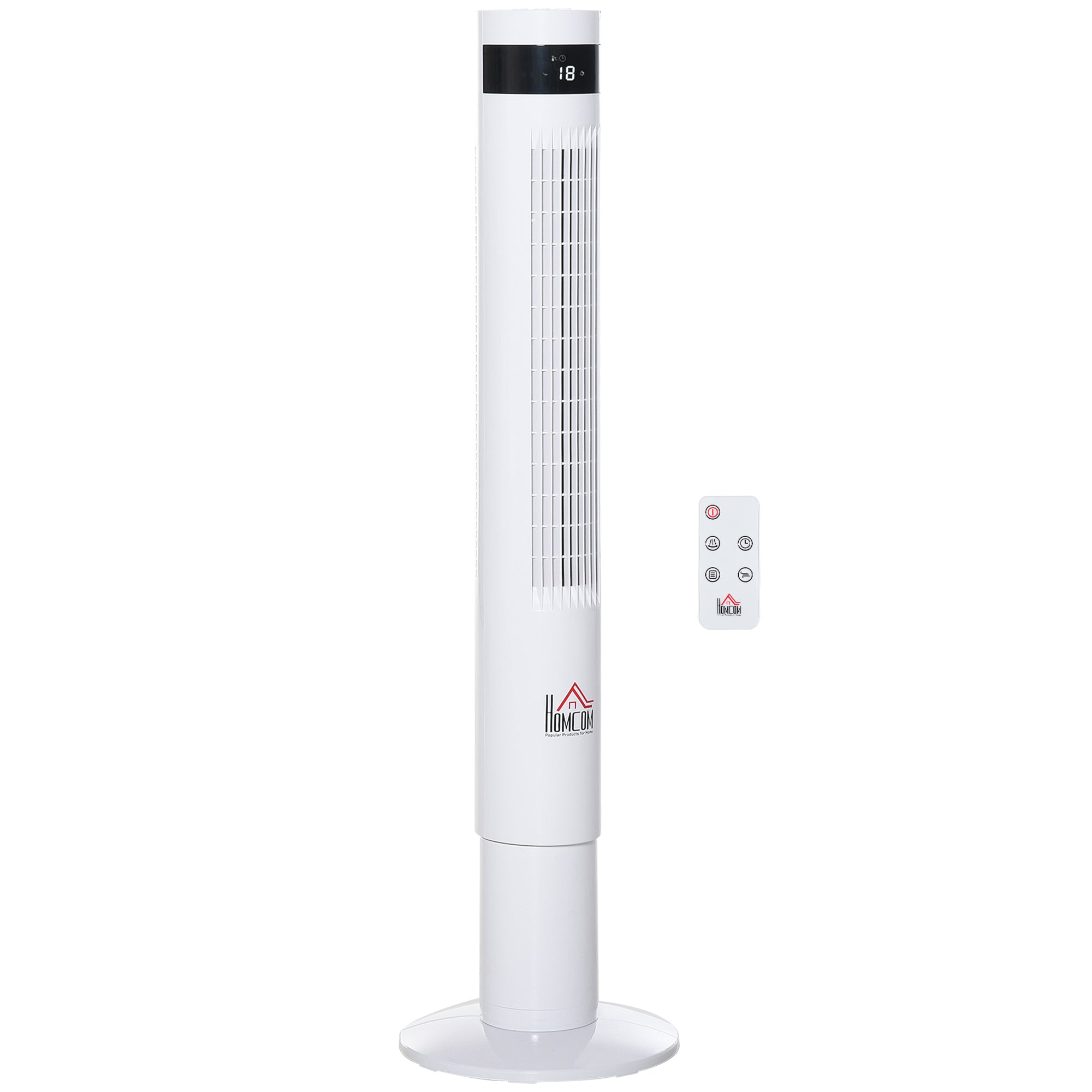 Tower Fan, Stand Fan with 3 Ventilation Speeds, Remote Control, 50W Fan with 12H Timer, LCD Display, 85° Oscillation, for Bedroom, White