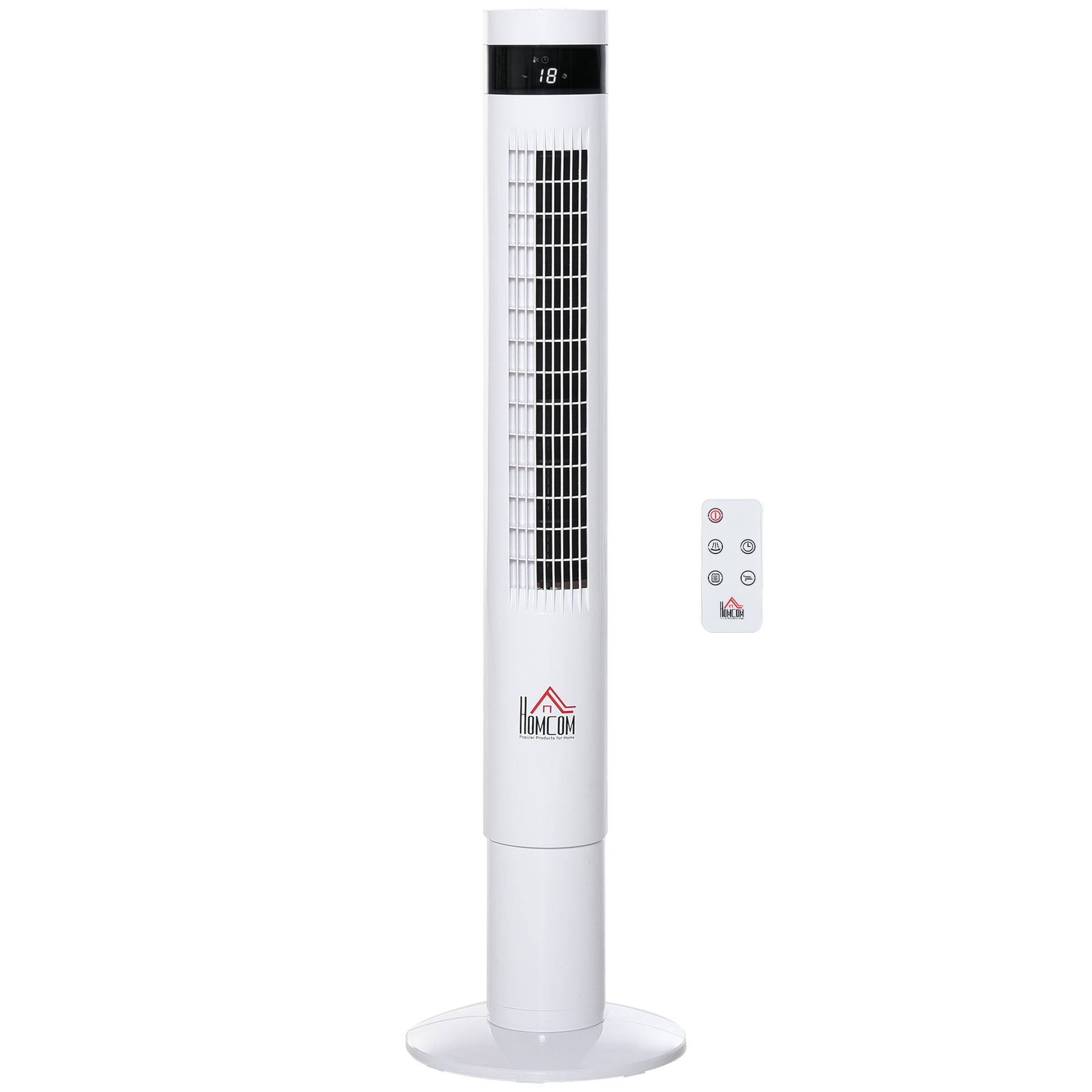 Tower Fan, Stand Fan with 3 Ventilation Speeds, Remote Control, 50W Fan with 12H Timer, LCD Display, 85° Oscillation, for Bedroom, White
